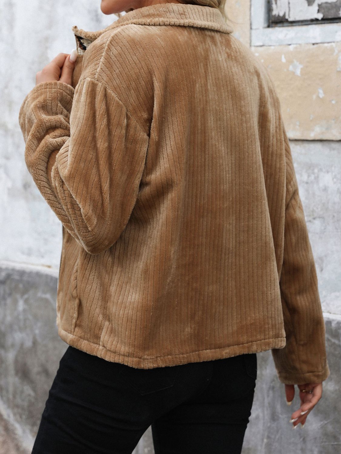 Cozy Pocketed Zip Up Collared Neck Long Sleeve Jacket