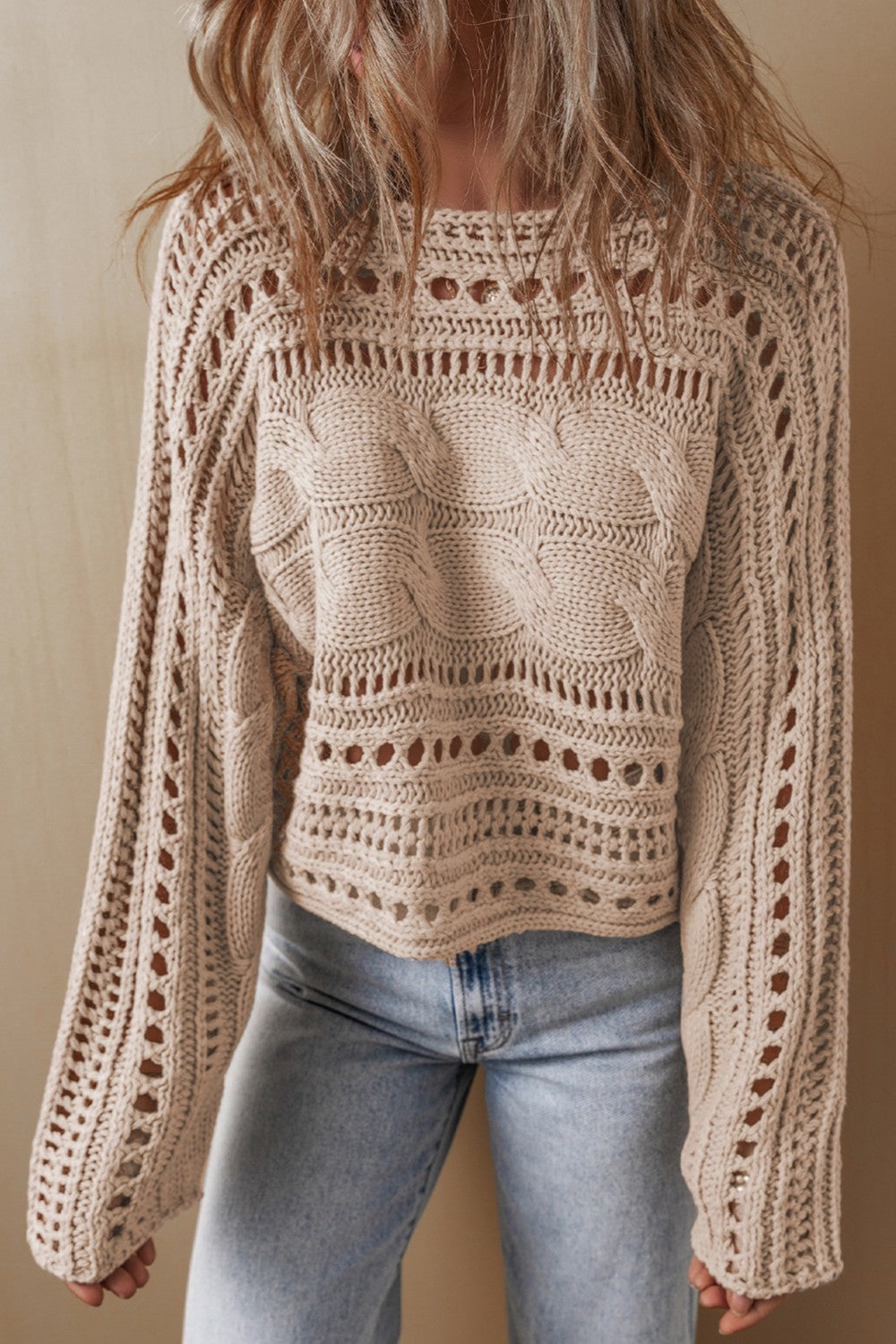Jaclyn Knit Openwork Long Sleeve Sweater