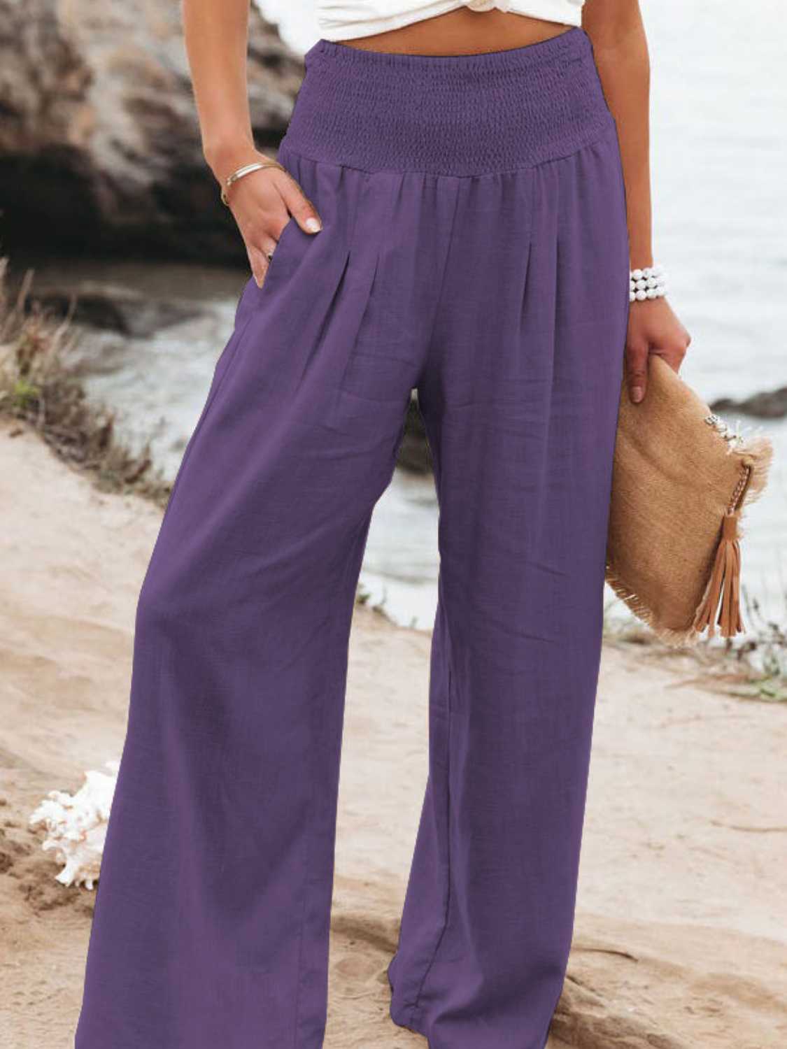 Size Inclusive Smocked Waist Wide Leg Pants
