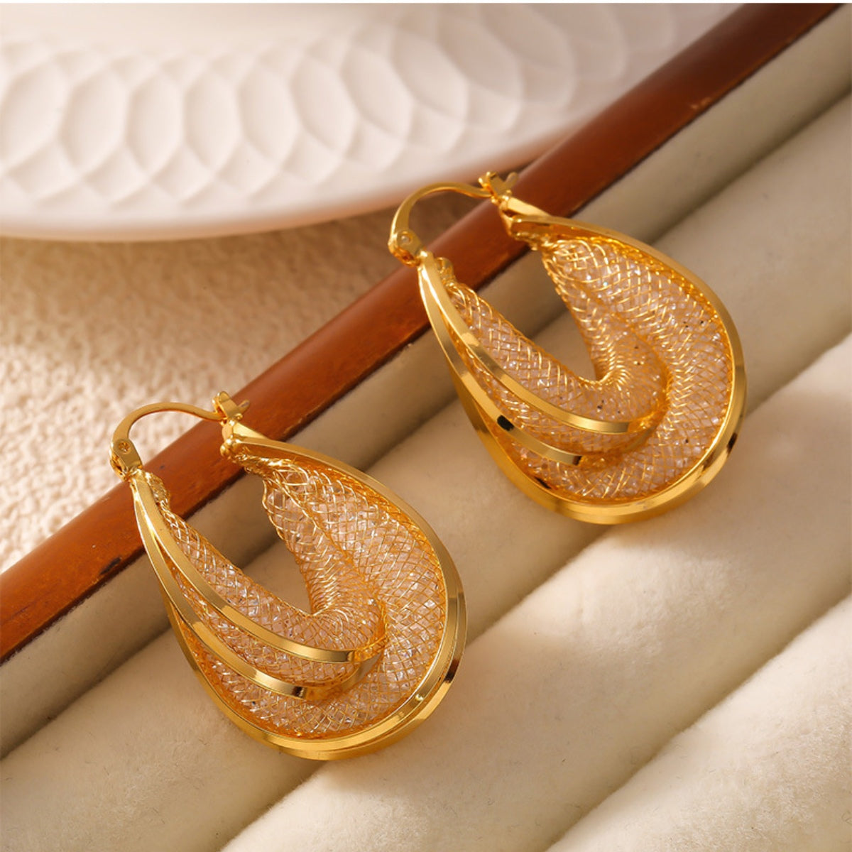 Copper Glass Crystals U Shape Earrings