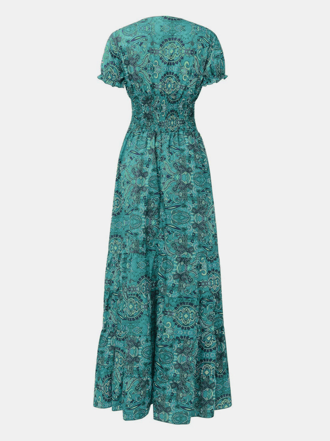 Size Inclusive Smocked Printed V-Neck Short Sleeve Dress