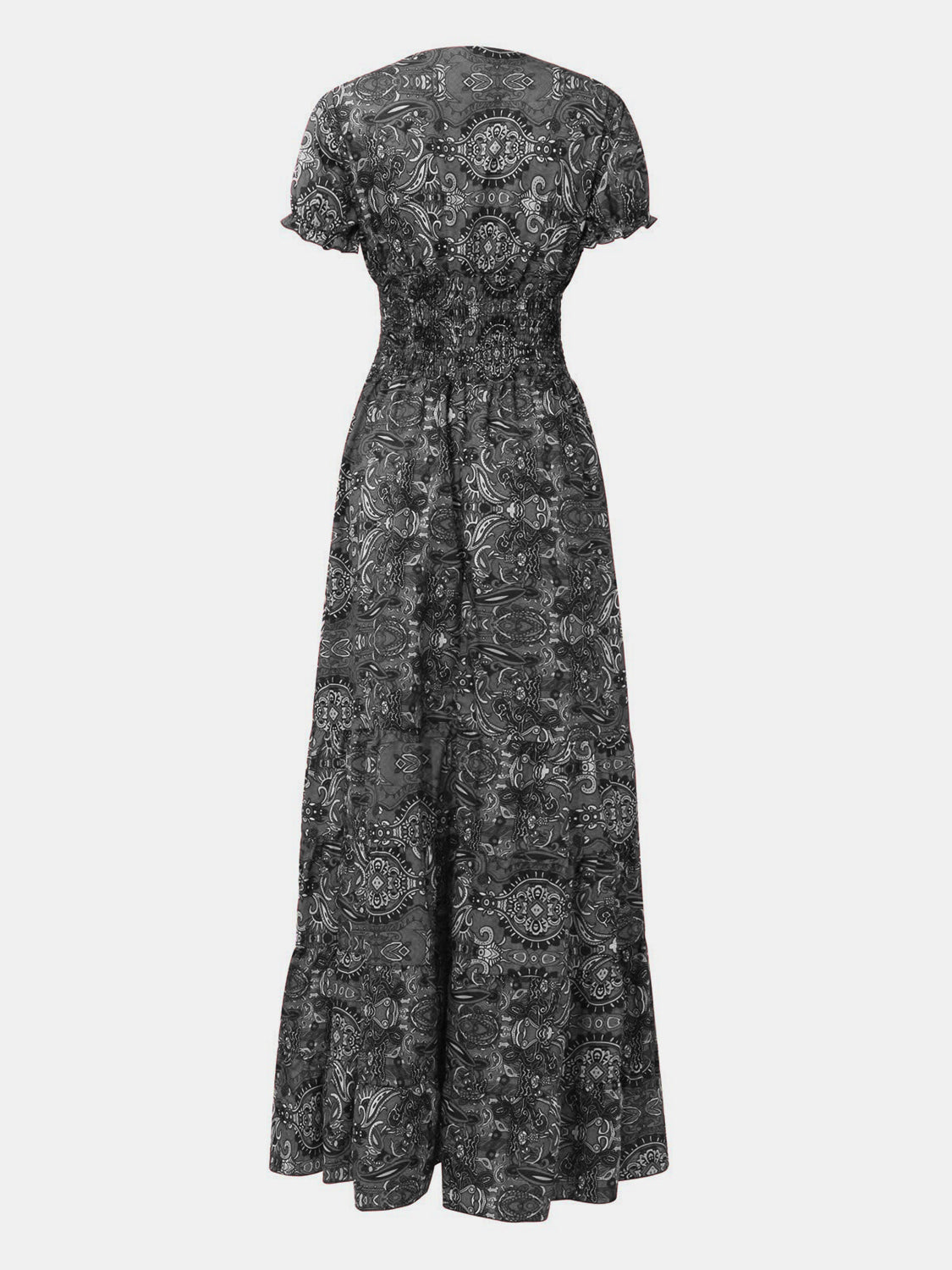 Size Inclusive Smocked Printed V-Neck Short Sleeve Dress