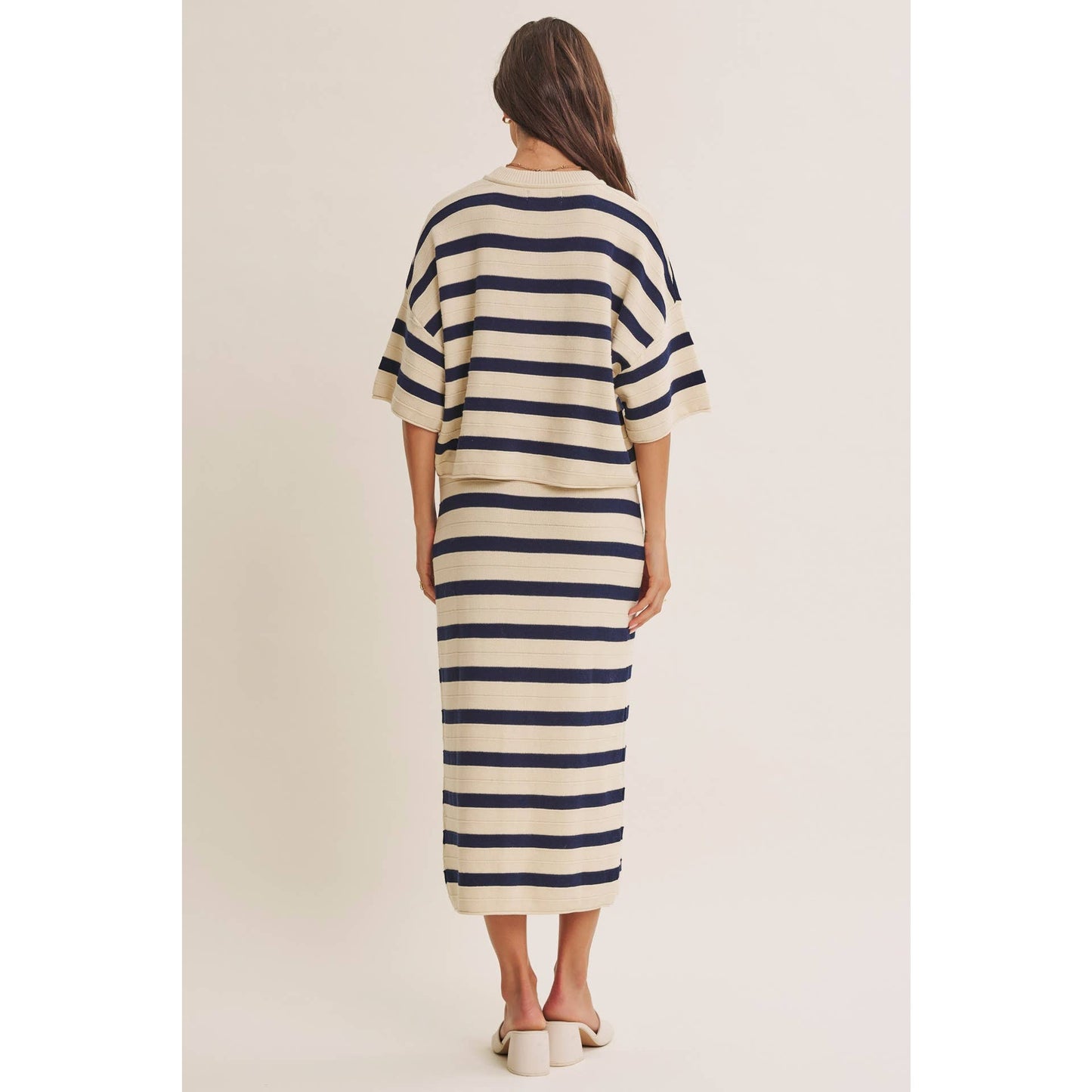WEEKEND IN CANNES SOFT DRAPE COTTON STRIPE RELAXED SWEATER