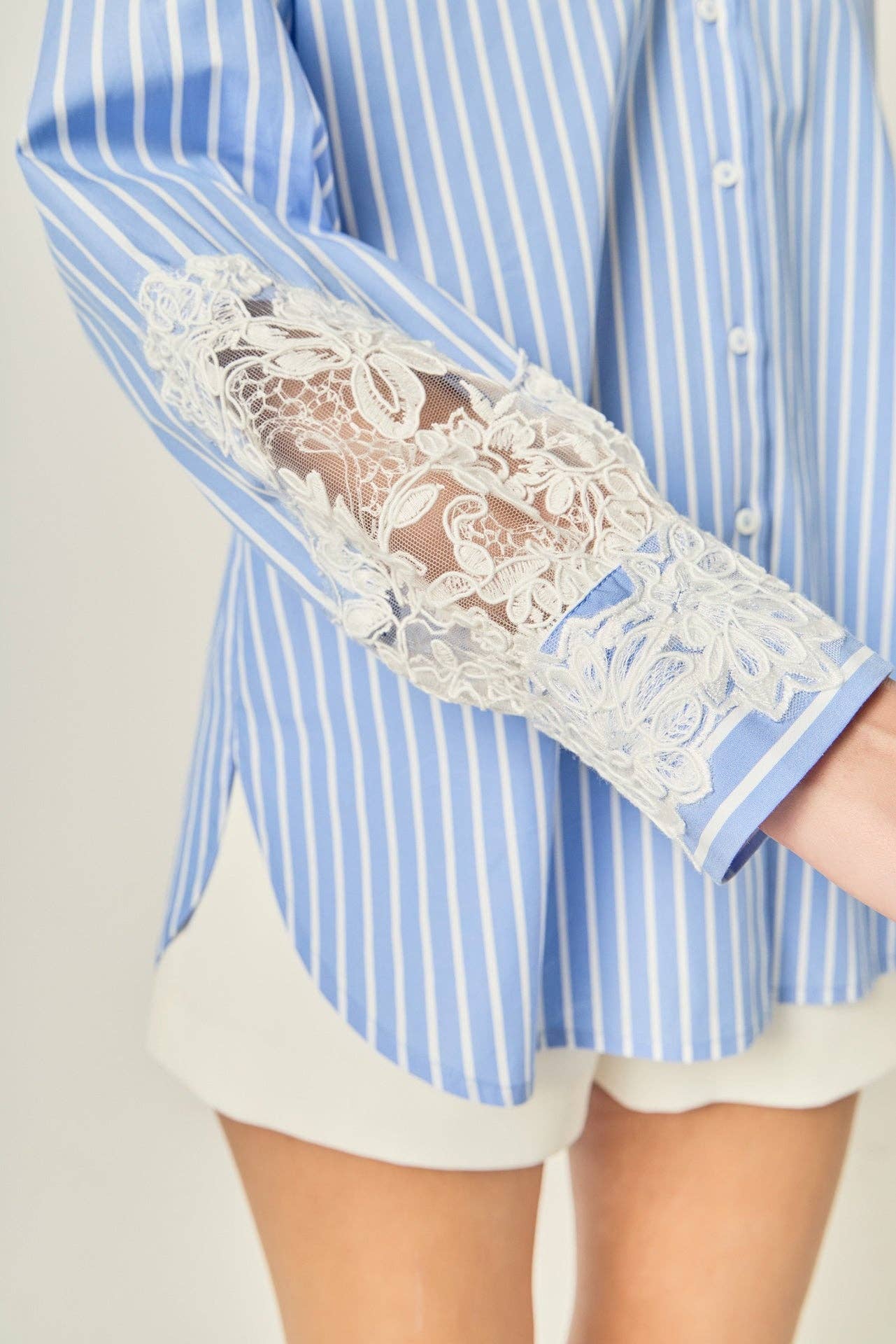 Embroidered Lace Stripe Shirt Top