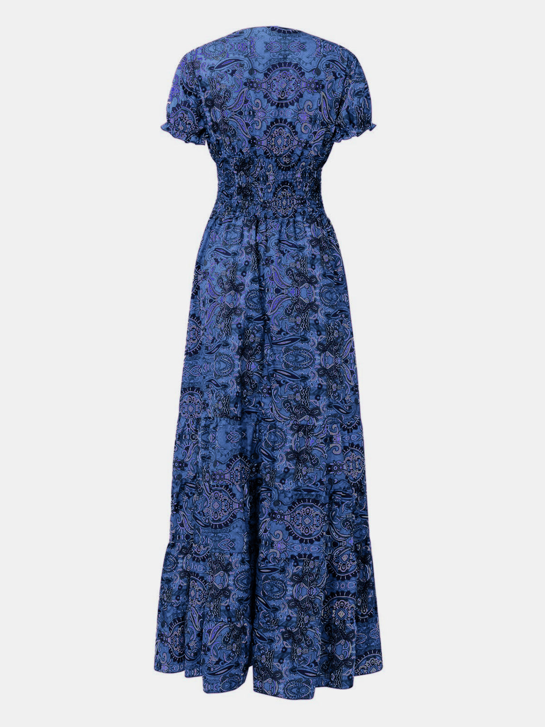 Size Inclusive Smocked Printed V-Neck Short Sleeve Dress