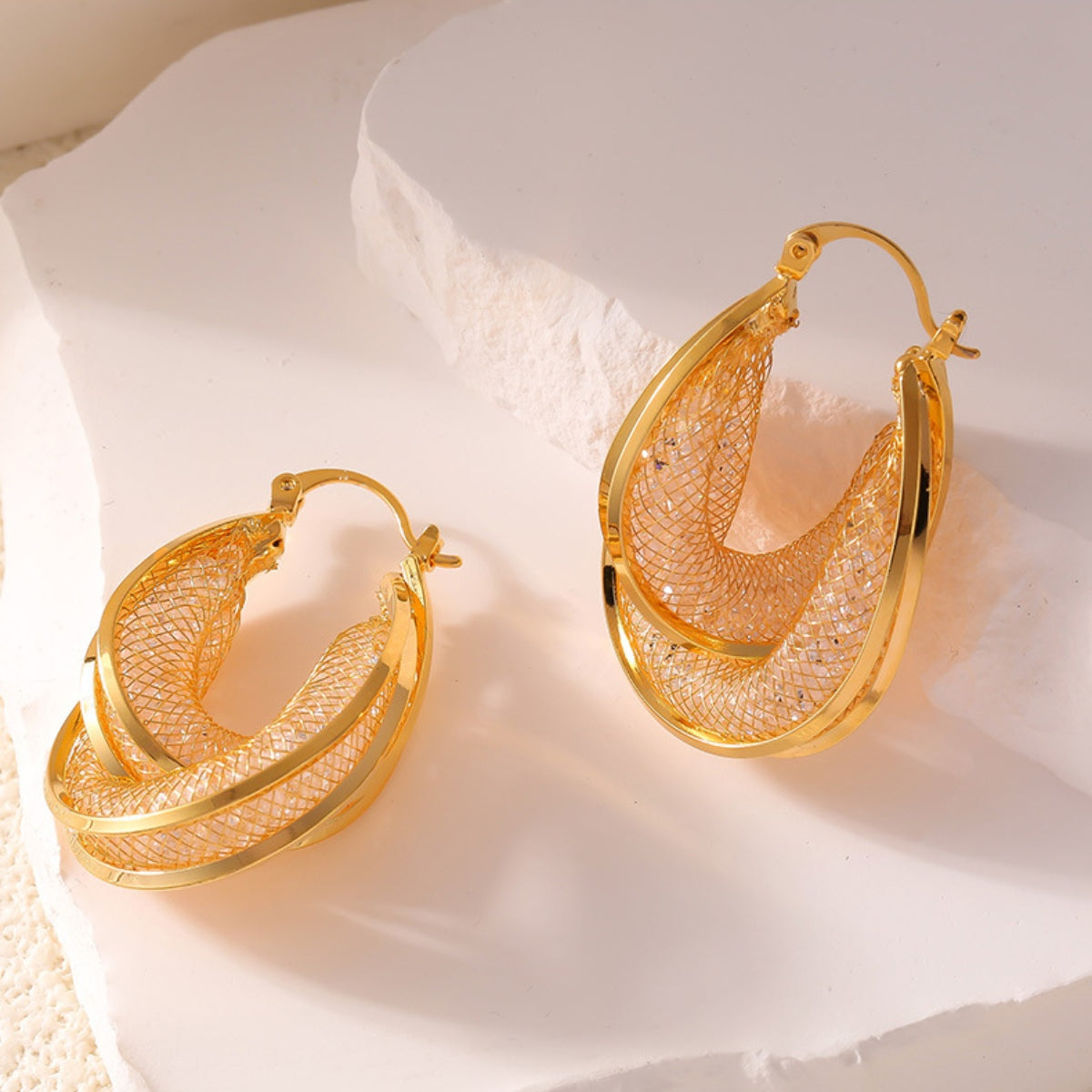 Copper Glass Crystals U Shape Earrings