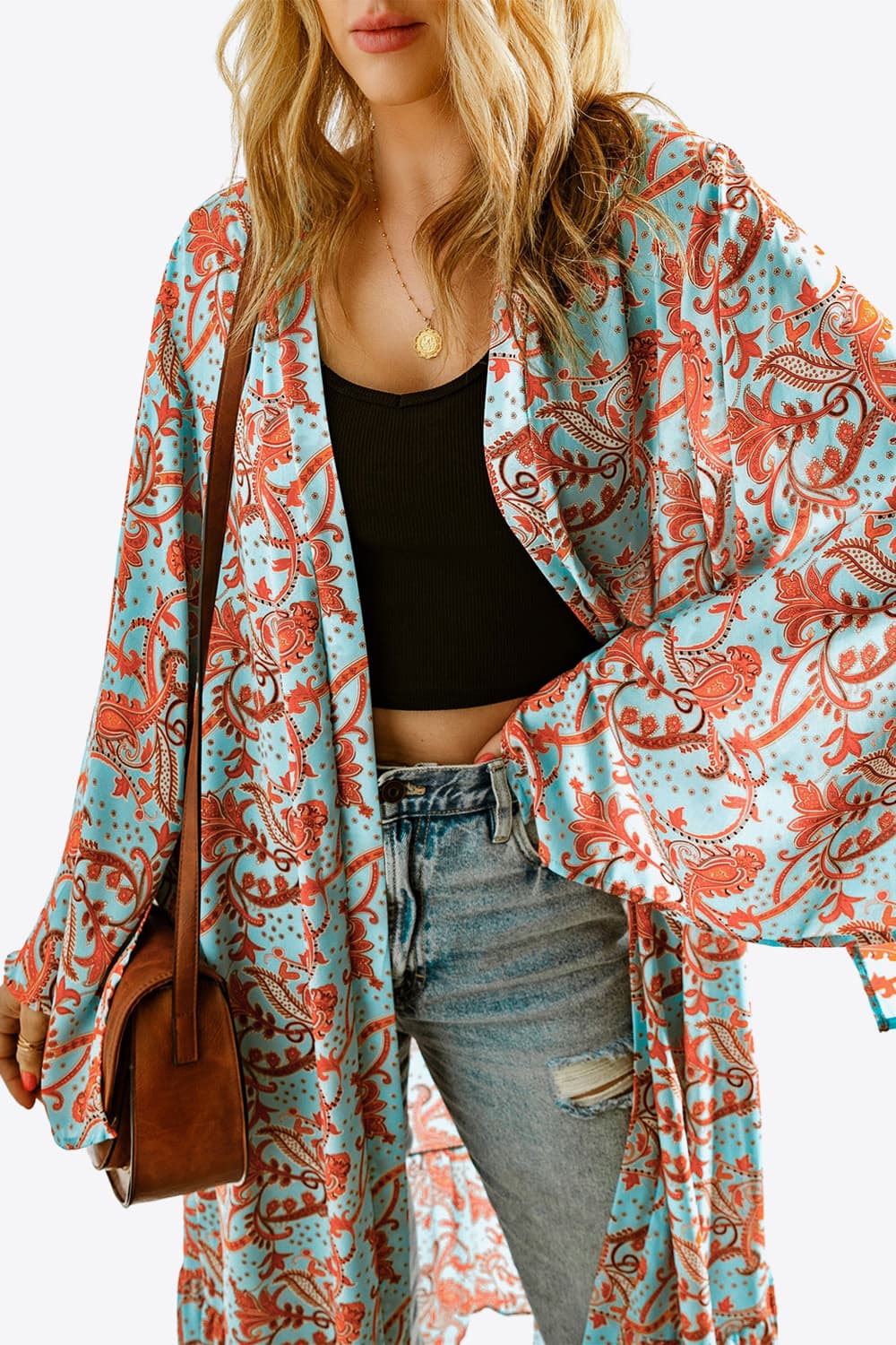 Carrie Printed Open Front Duster Cardigan