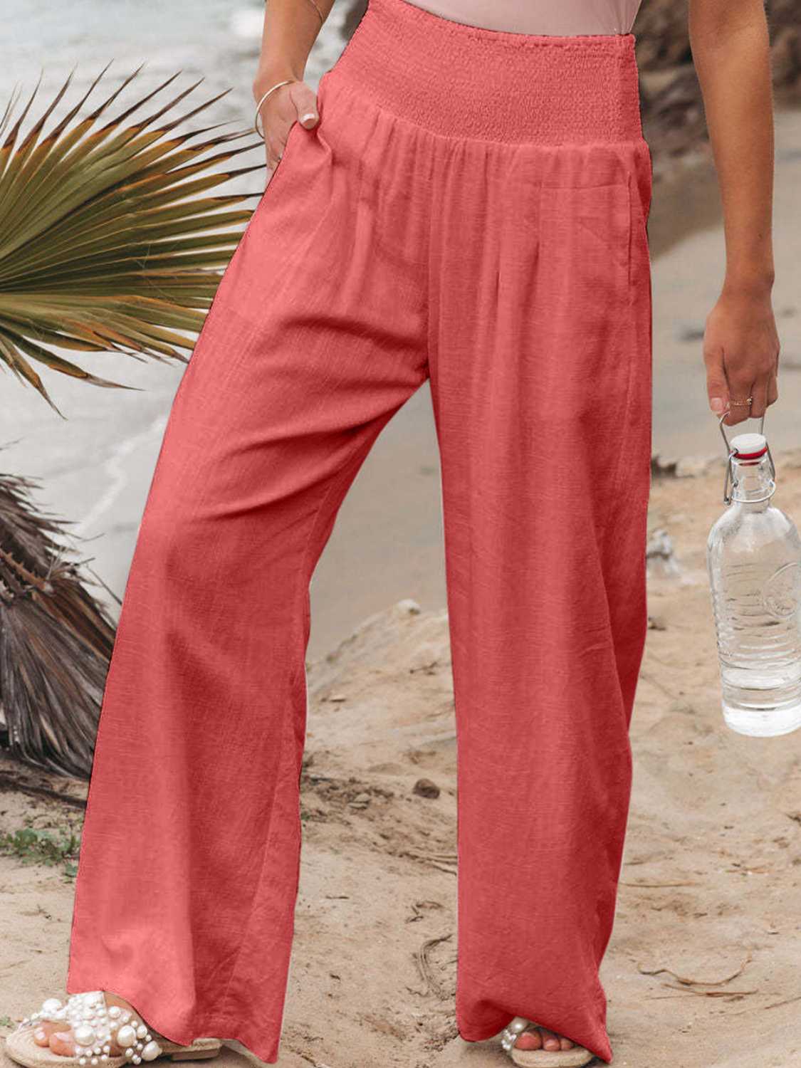 Size Inclusive Smocked Waist Wide Leg Pants
