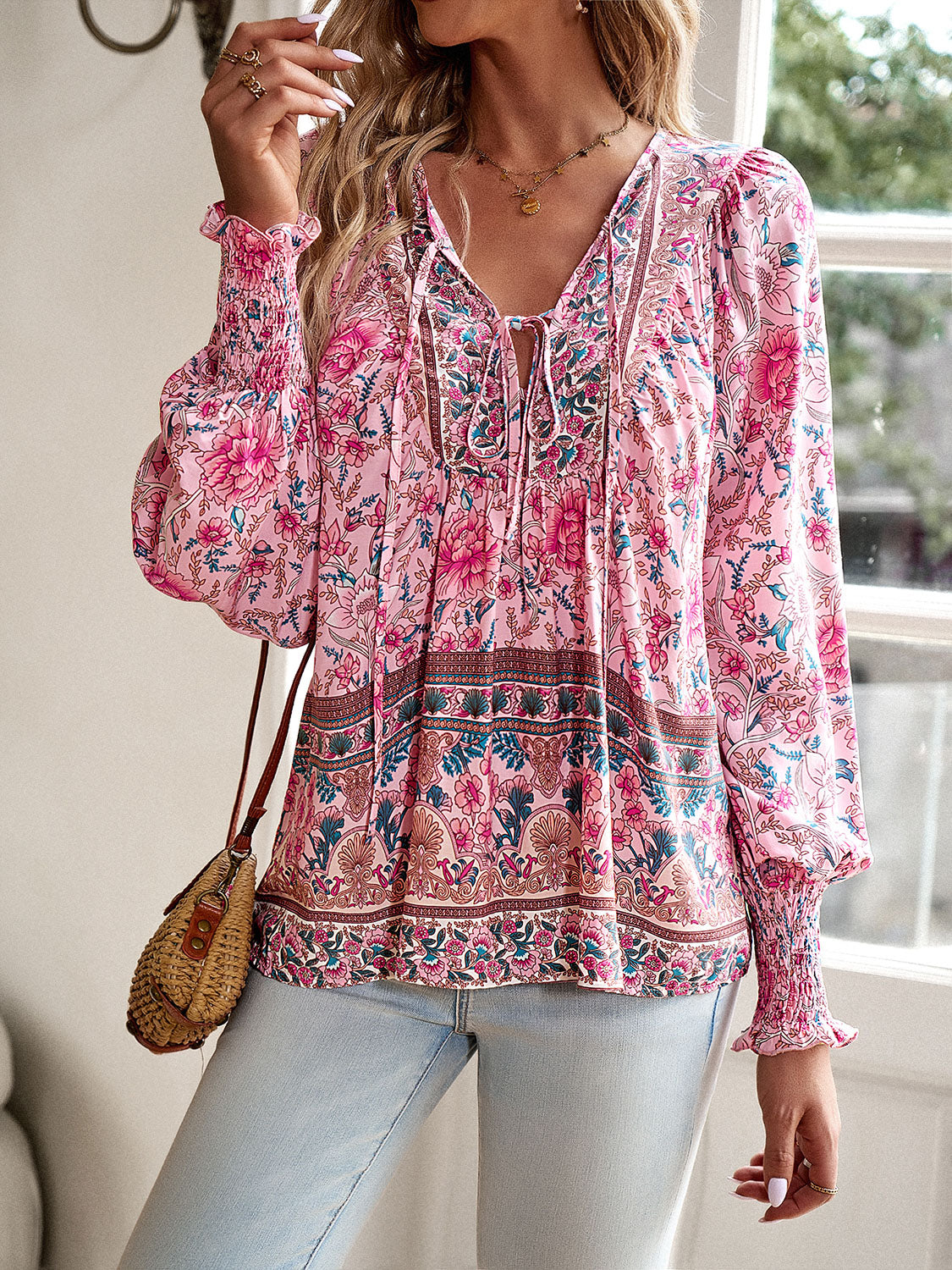 Phoebe Bohemian Tie Neck Blouse