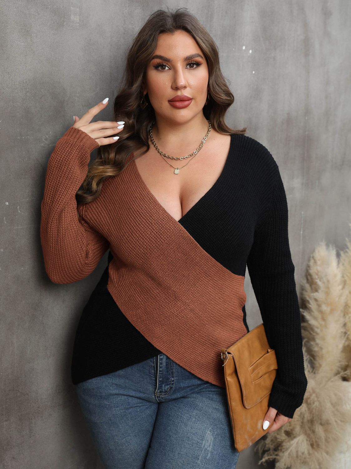 Natasha Two-Tone V-Neck Sweater