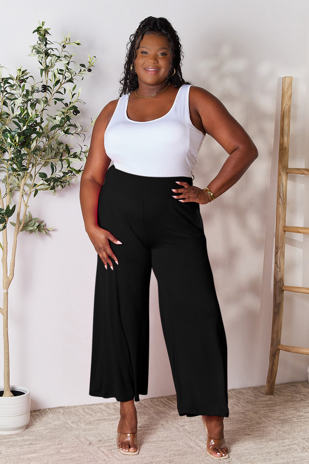 Size Inclusive Smocked Wide Waistband Wide Leg Pants