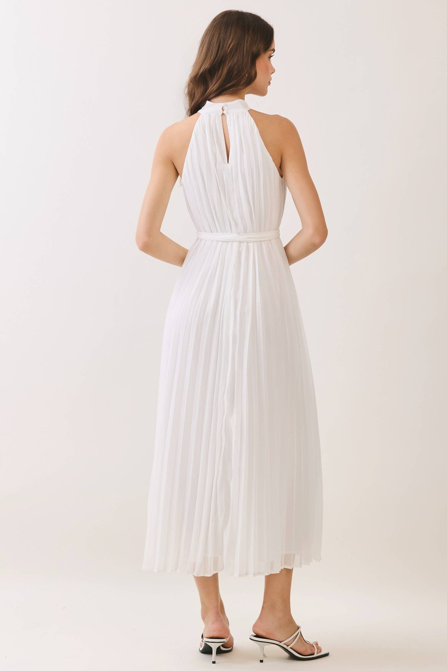 All Over Pleated Halter Neck Midi Dress