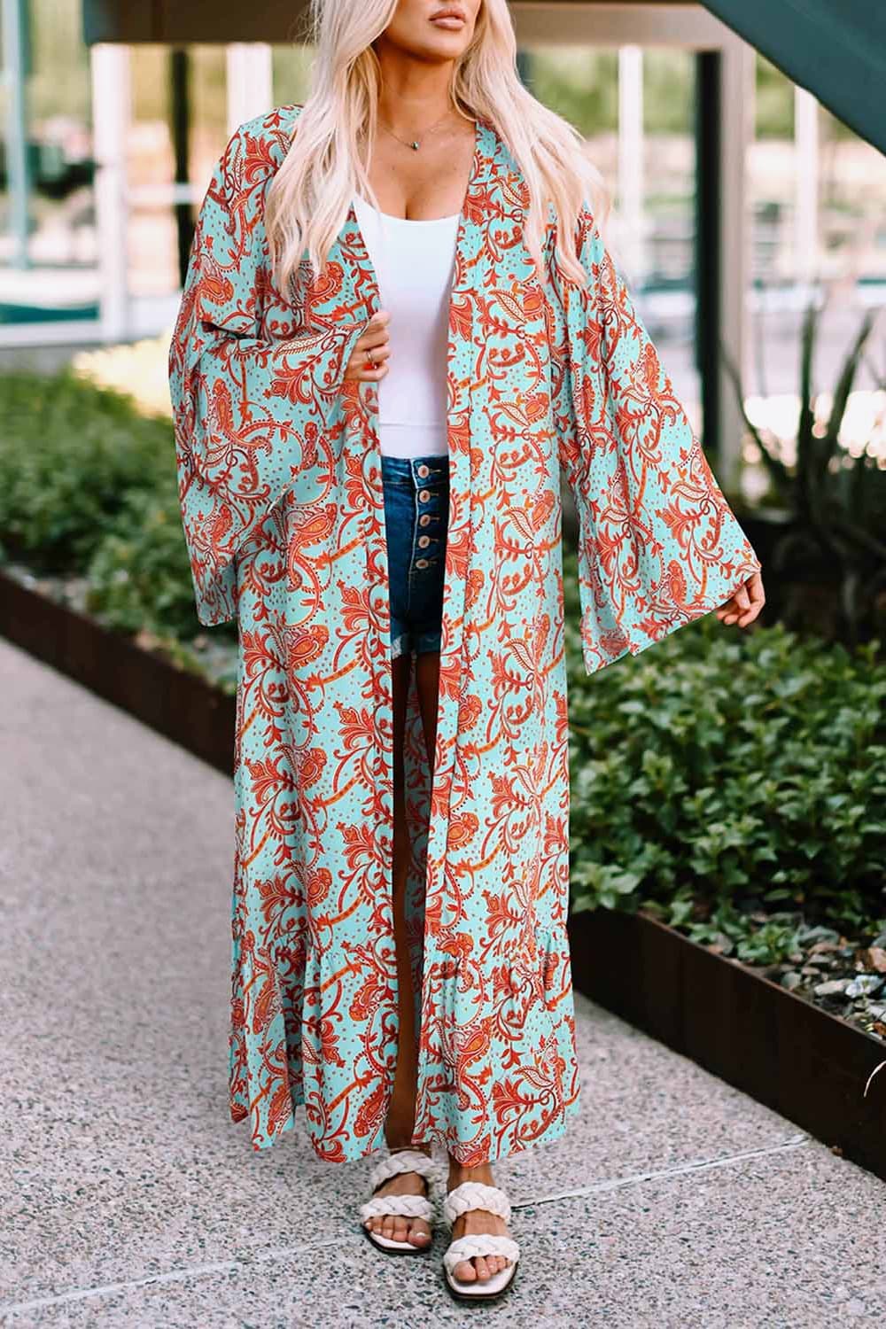 Carrie Printed Open Front Duster Cardigan