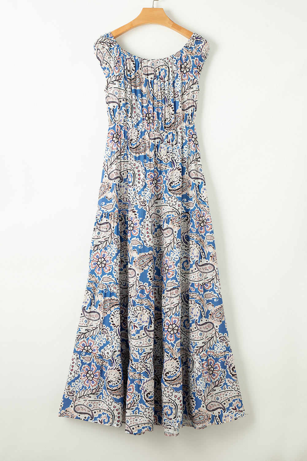 Boho Blue Paisley Off Shoulder Maxi Dress
