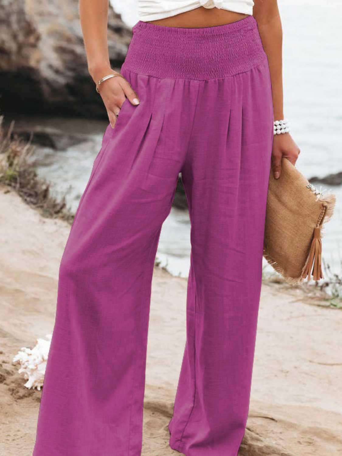 Size Inclusive Smocked Waist Wide Leg Pants