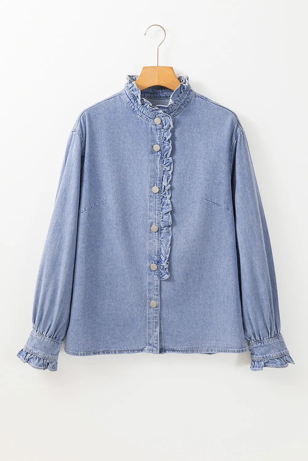 Roxy Frill Button Up Long Sleeve Denim Top