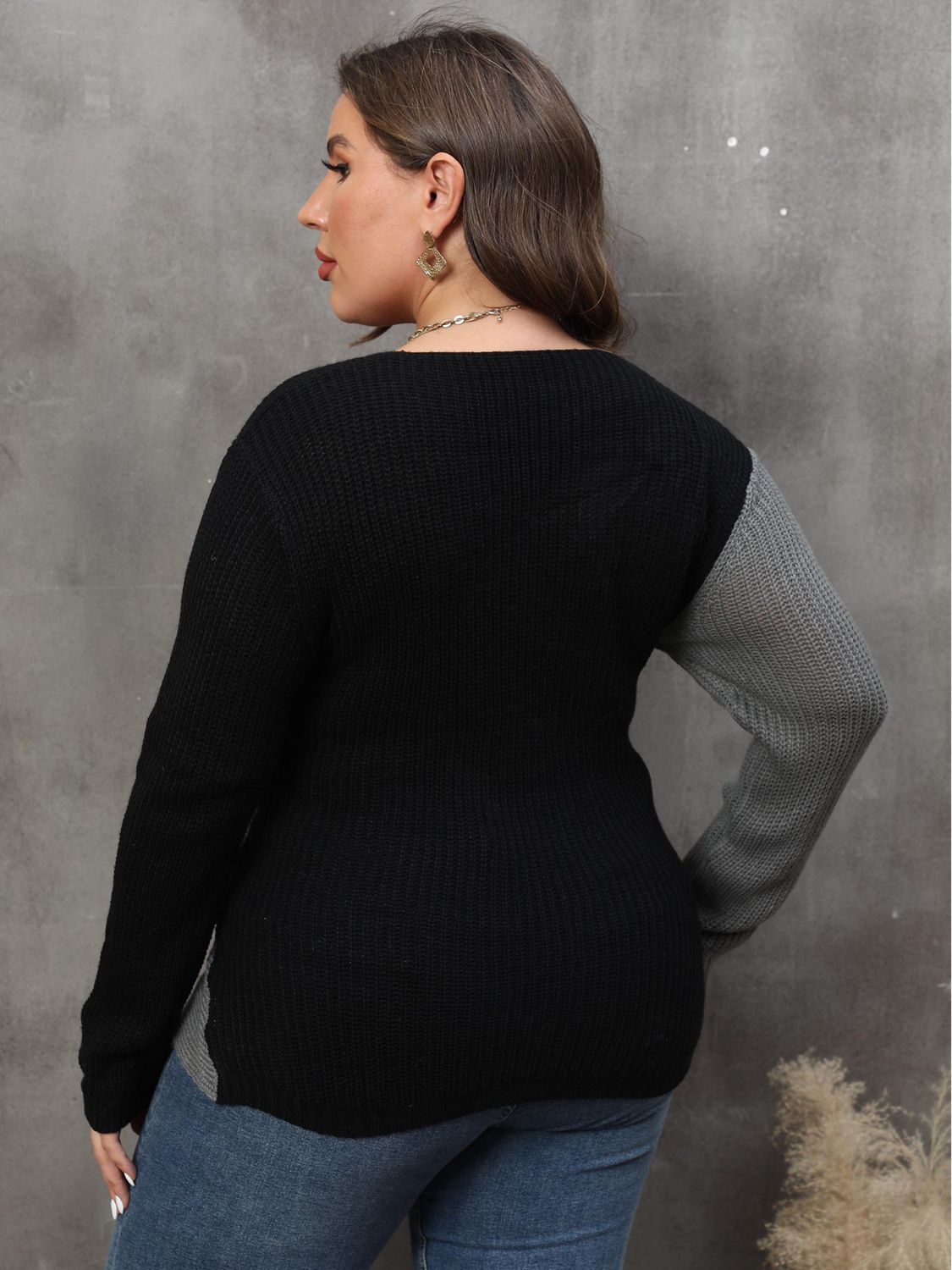 Natasha Two-Tone V-Neck Sweater