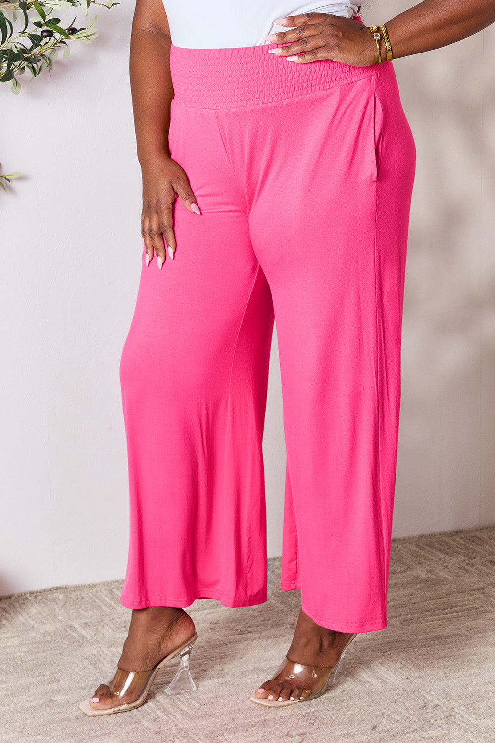 Size Inclusive Smocked Wide Waistband Wide Leg Pants