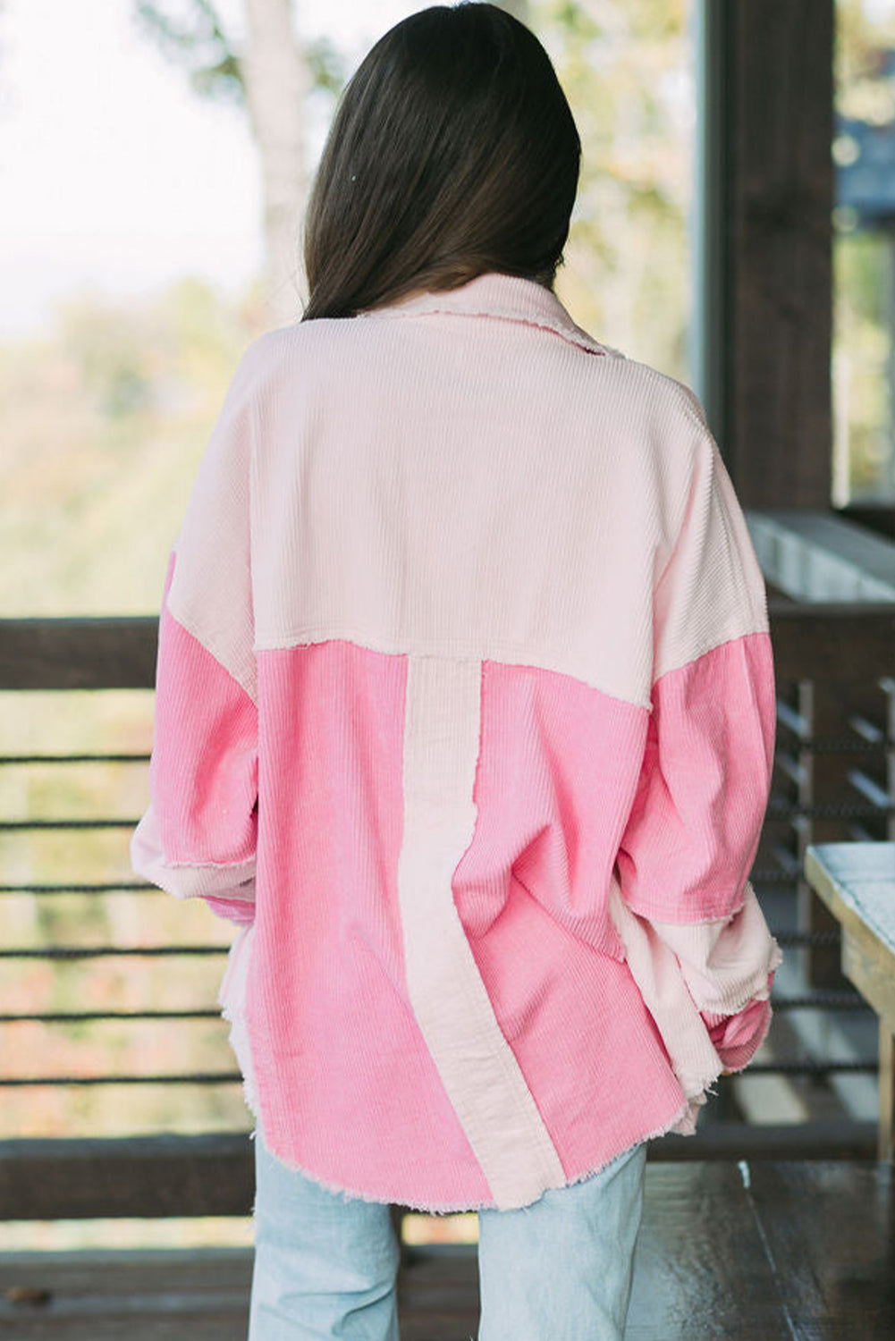 Carrie Two-tone Color Exposed Seam Corduroy Shacket