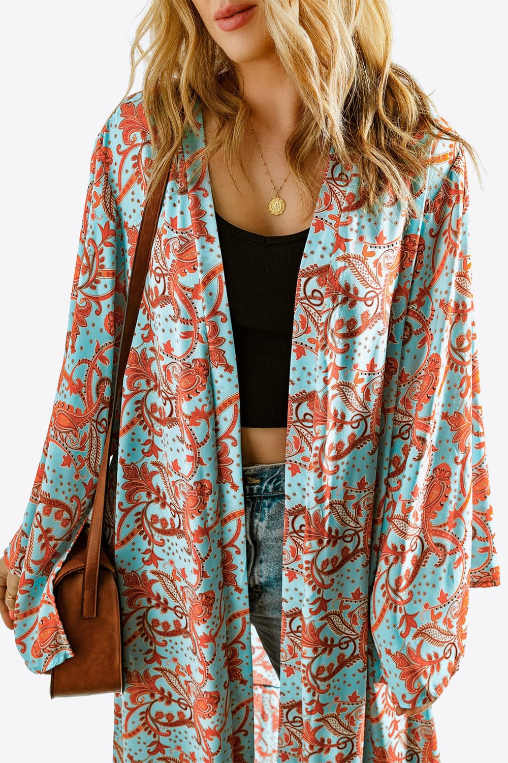Carrie Printed Open Front Duster Cardigan