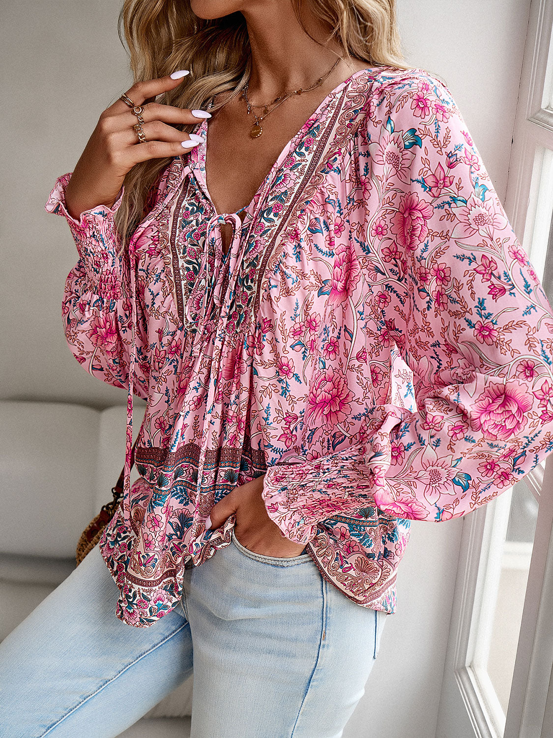 Phoebe Bohemian Tie Neck Blouse