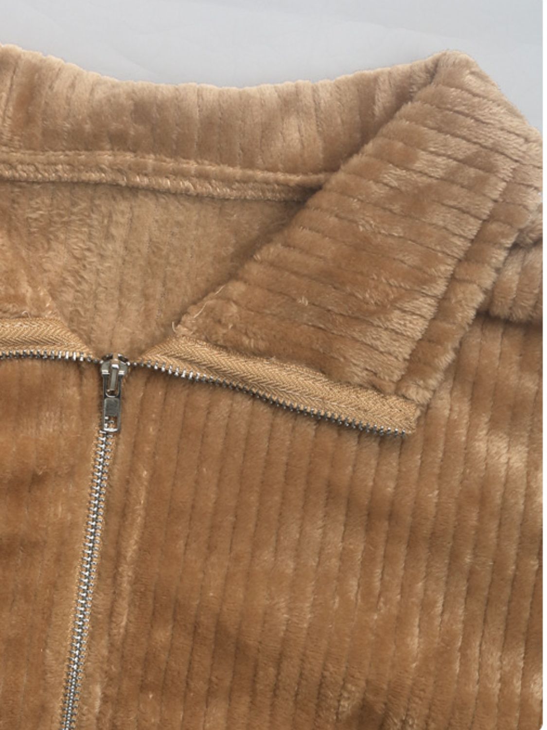 Cozy Pocketed Zip Up Collared Neck Long Sleeve Jacket