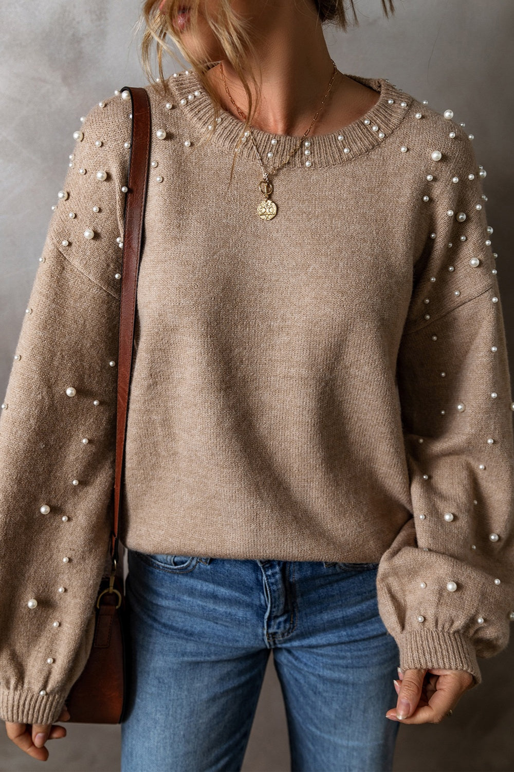 Savannah Pearl Detail Round Neck Long Sleeve Sweater