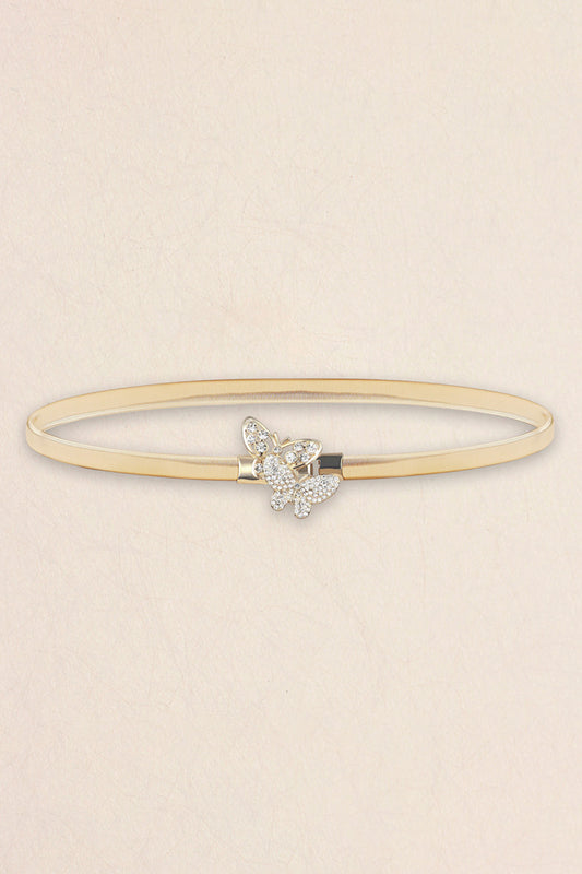 Gold Elastic Metal Belt with Rhinestone Butterfly clasp