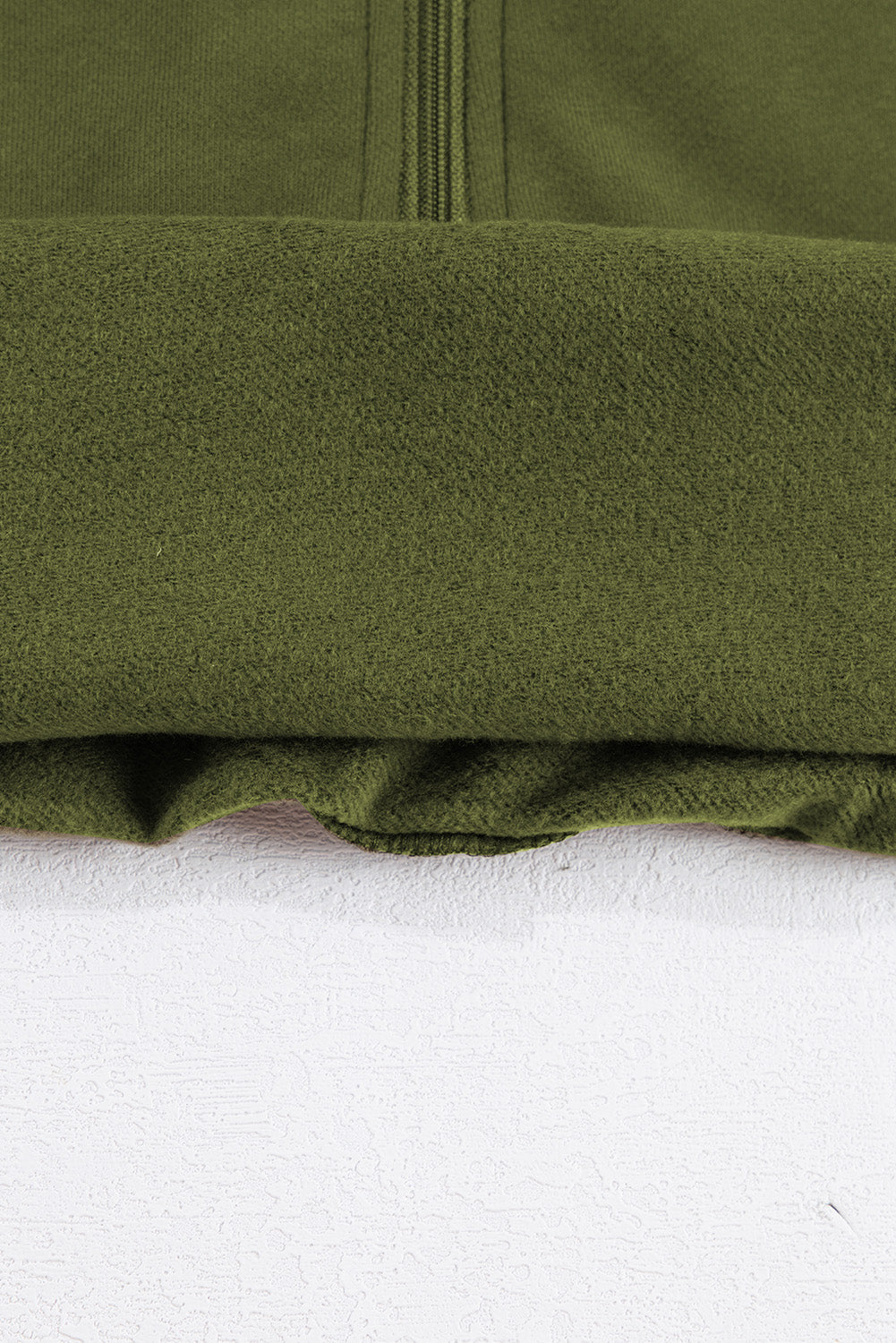 Hunter Green Zip Up Stand Collar Ribbed Thumbhole Sleeve Sweatshirt