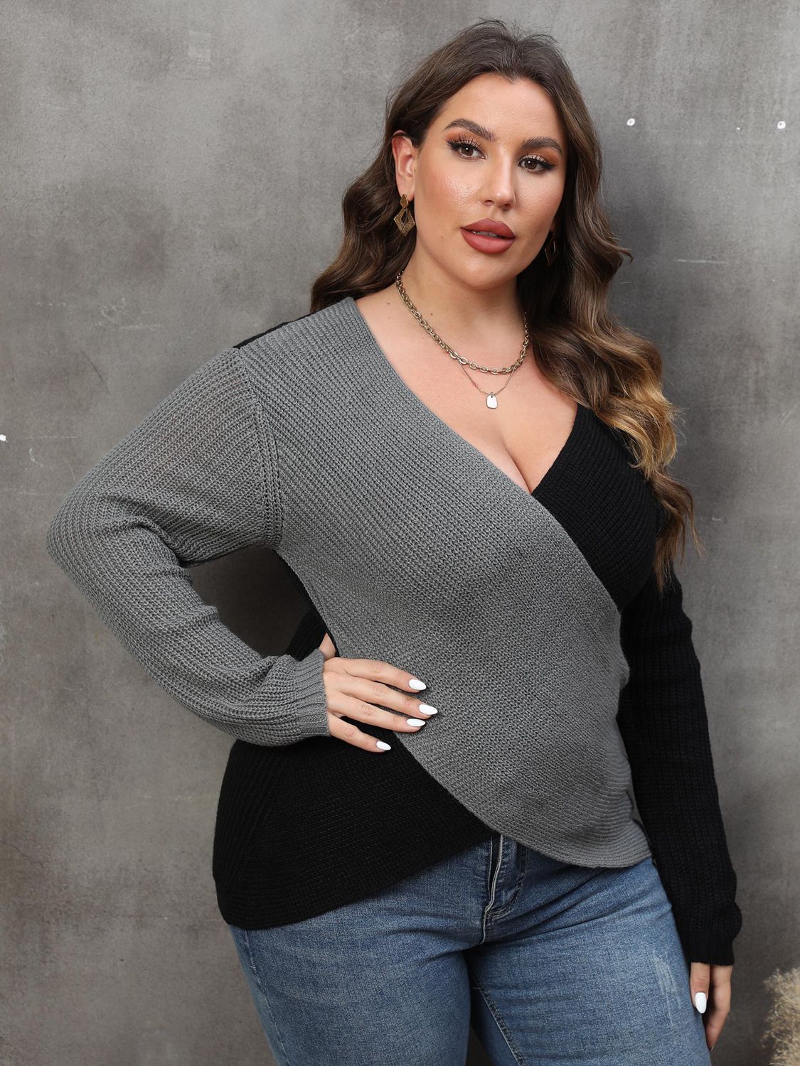 Natasha Two-Tone V-Neck Sweater