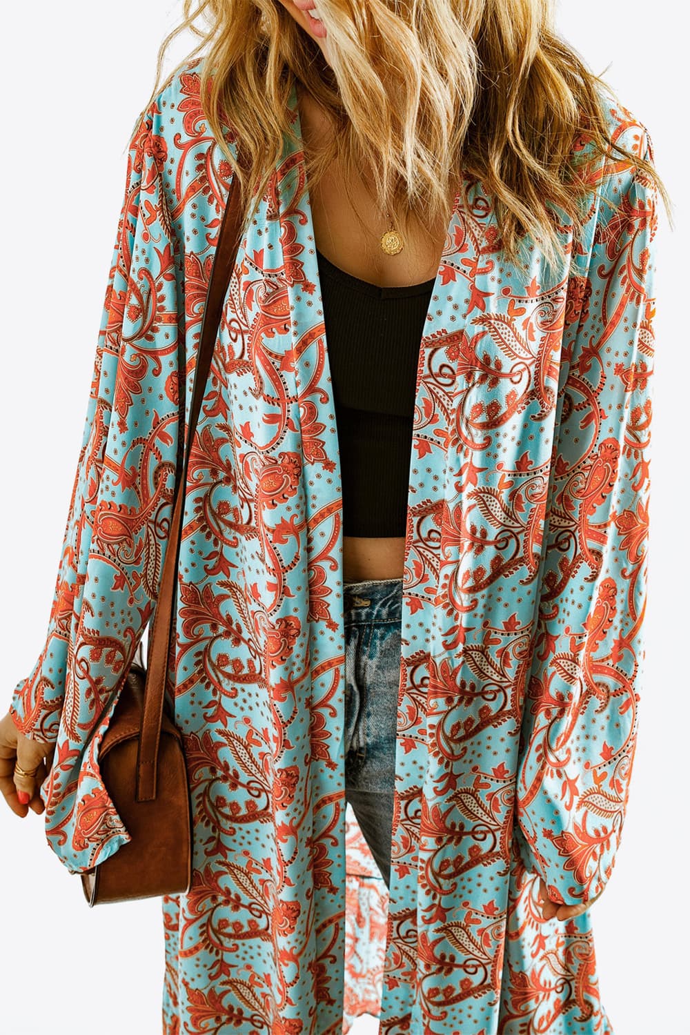 Carrie Printed Open Front Duster Cardigan