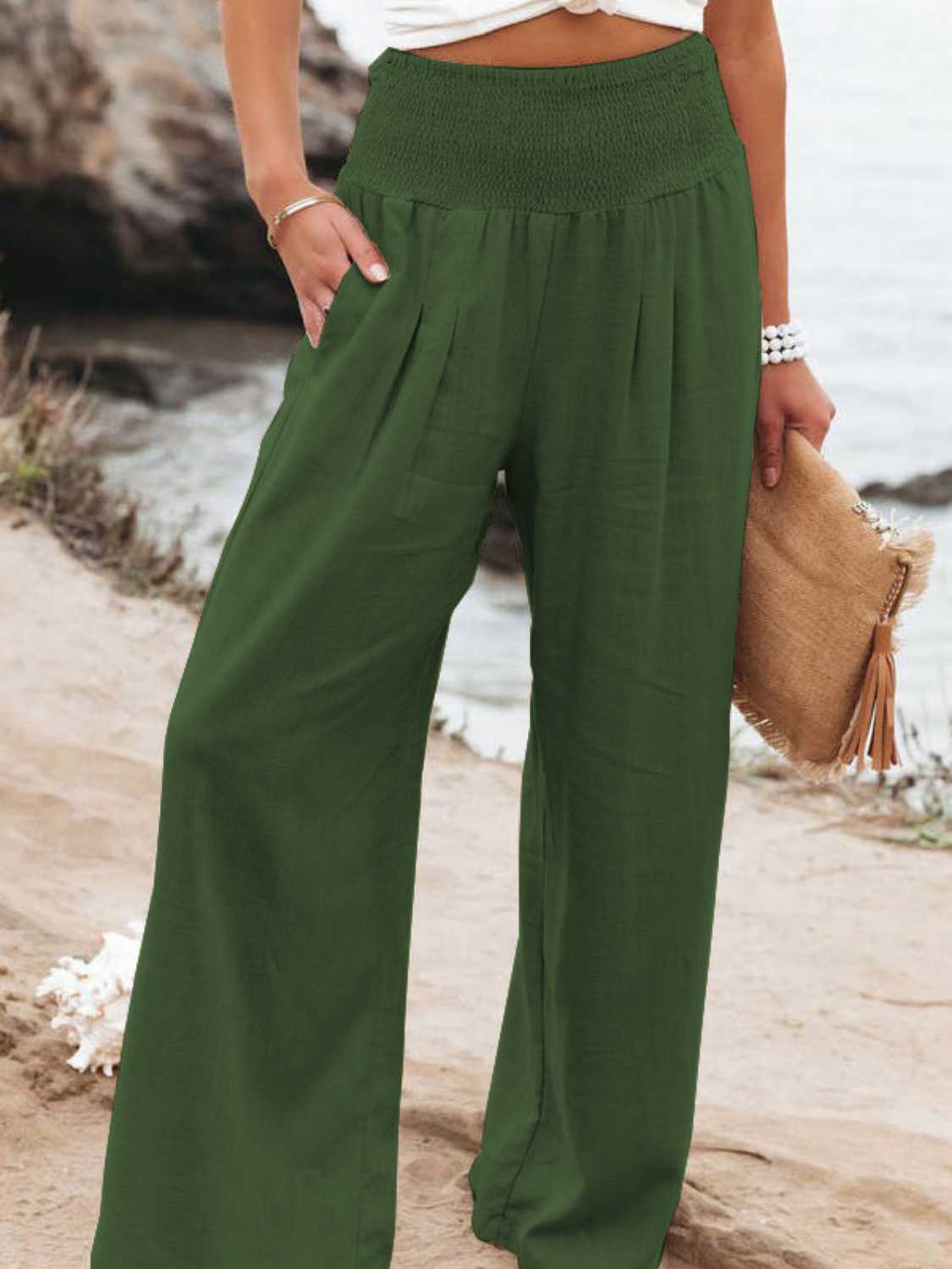 Size Inclusive Smocked Waist Wide Leg Pants
