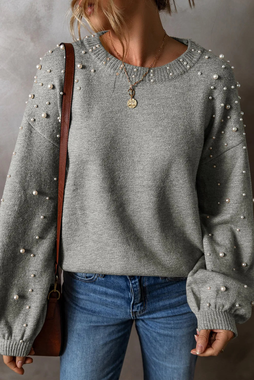 Savannah Pearl Detail Round Neck Long Sleeve Sweater