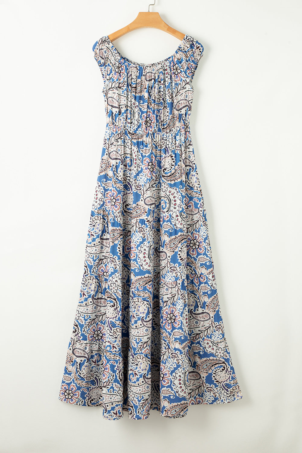 Boho Blue Paisley Off Shoulder Maxi Dress