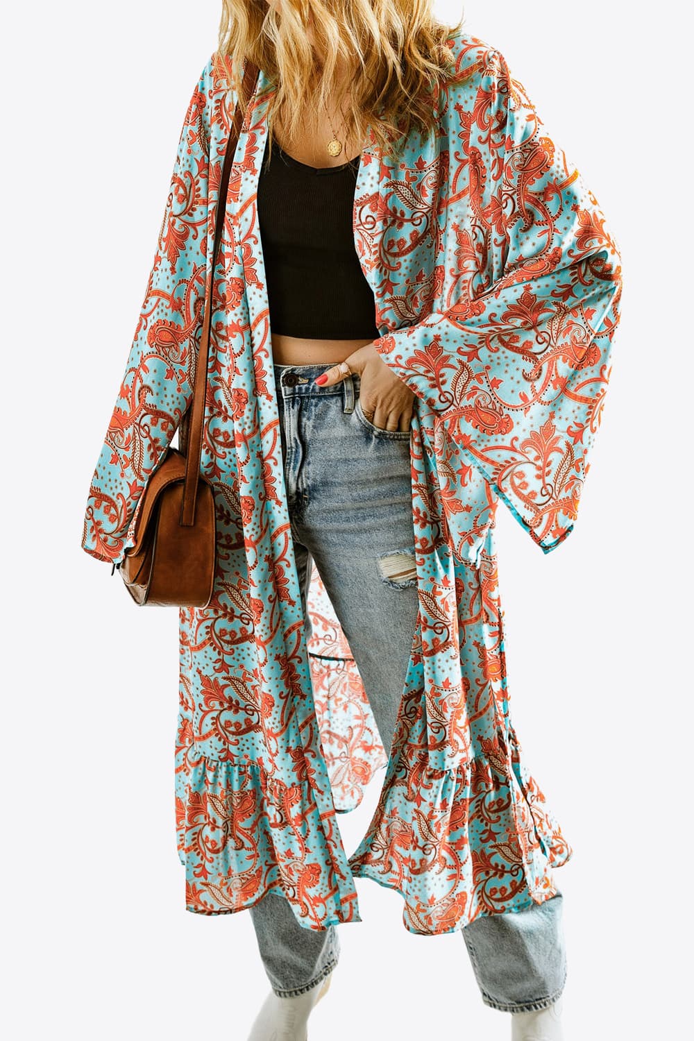 Carrie Printed Open Front Duster Cardigan