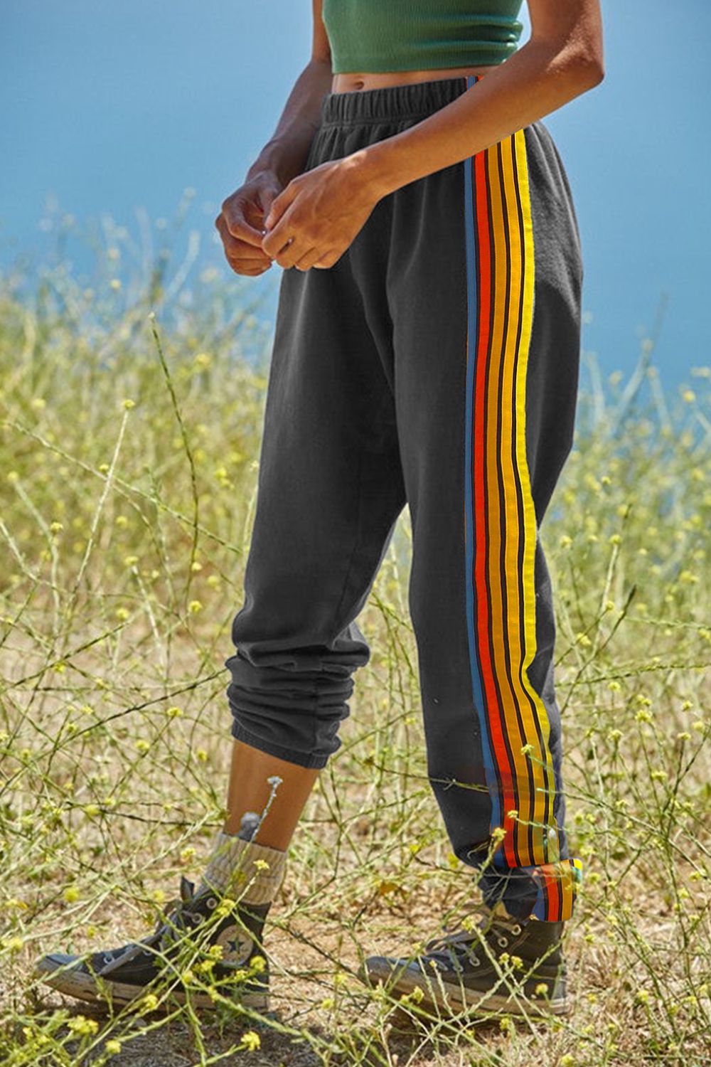 Amelia Contrast Striped Elastic Waist Active Pants