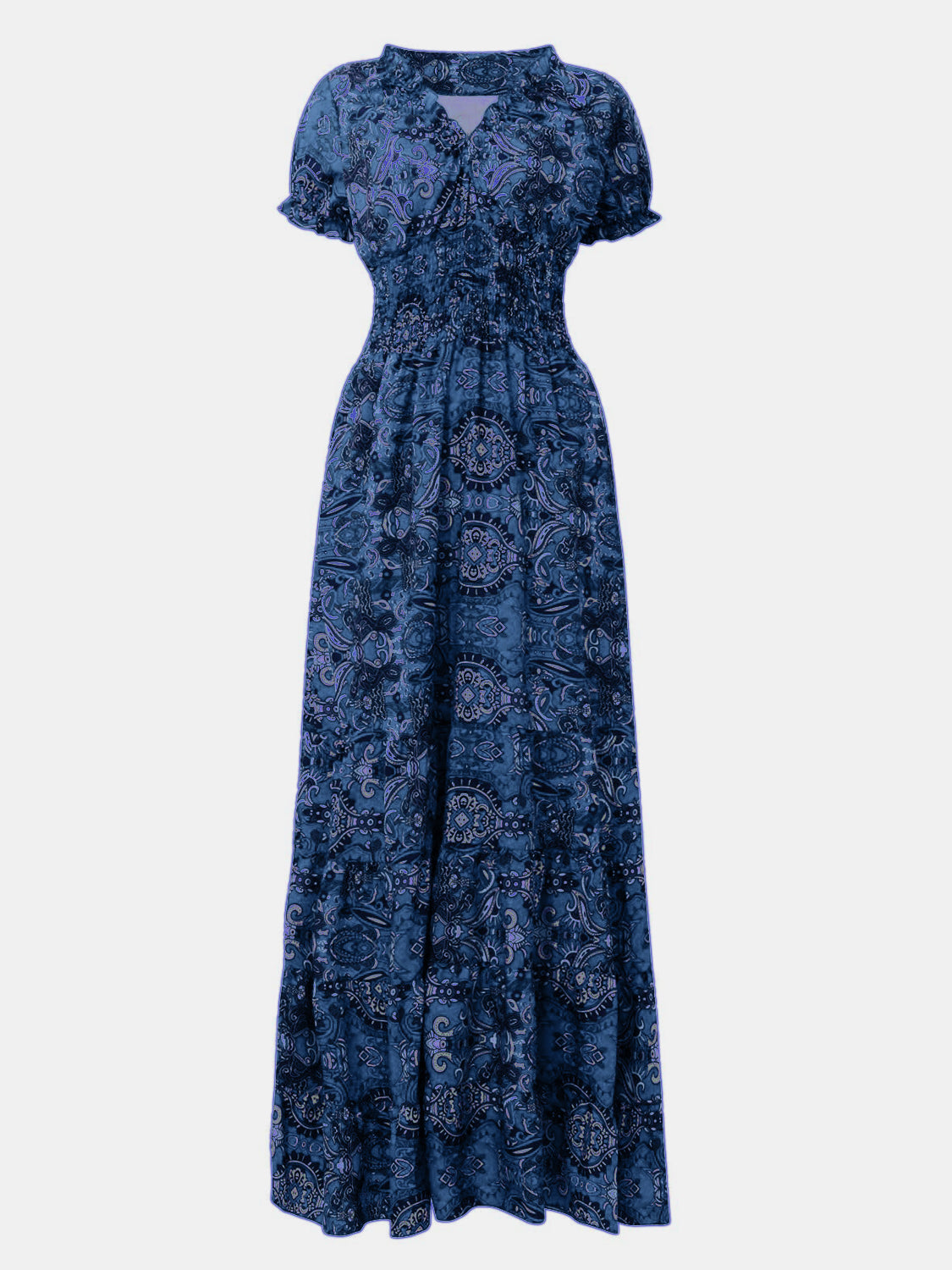 Size Inclusive Smocked Printed V-Neck Short Sleeve Dress