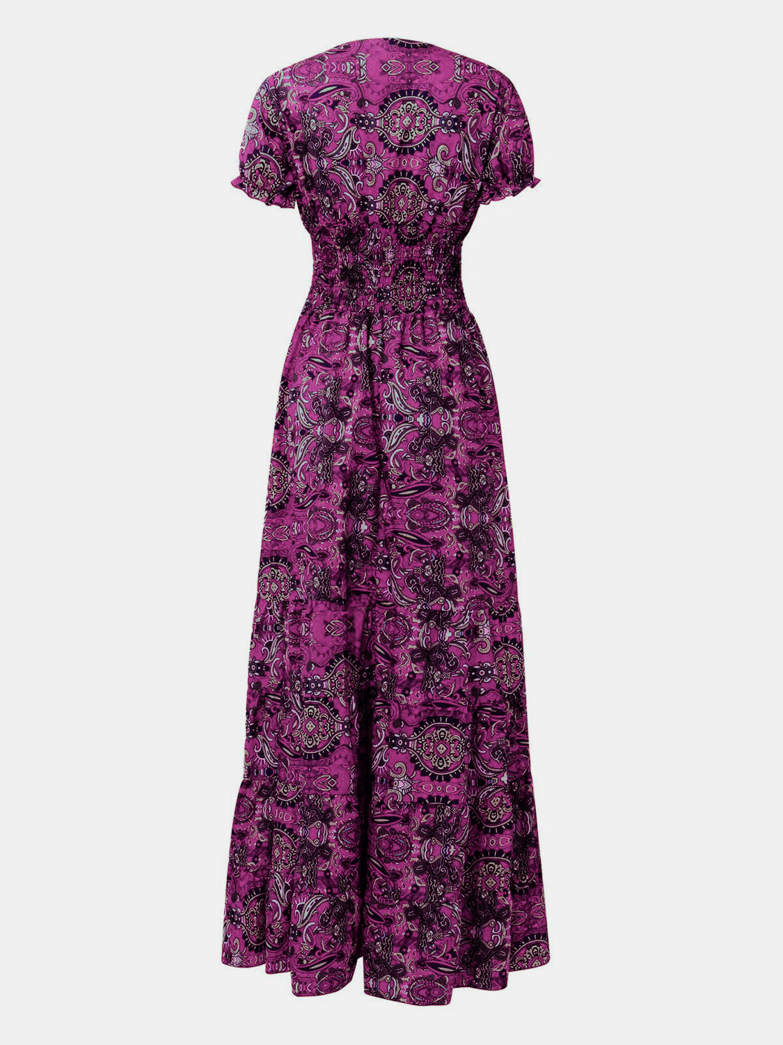 Size Inclusive Smocked Printed V-Neck Short Sleeve Dress