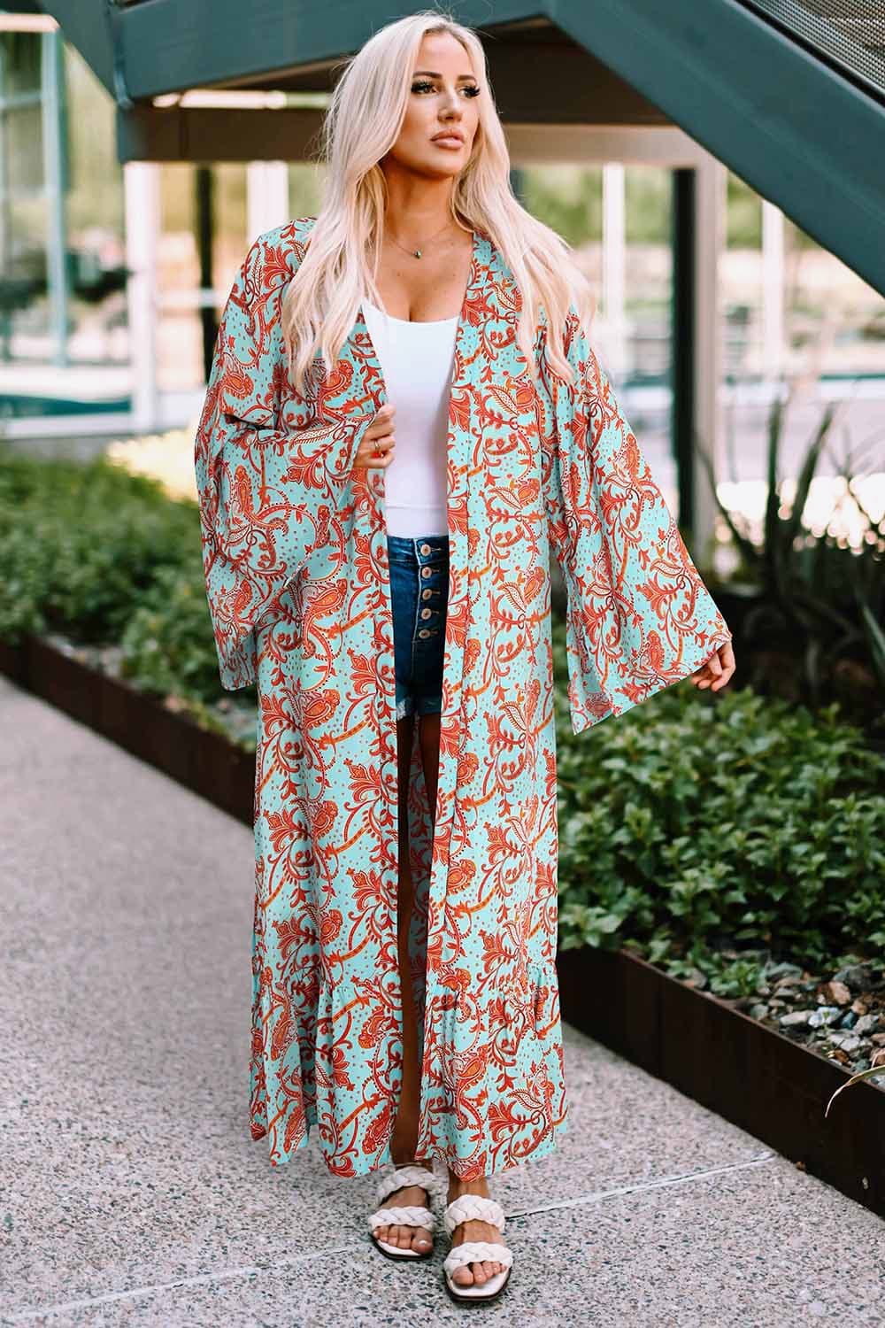 Carrie Printed Open Front Duster Cardigan