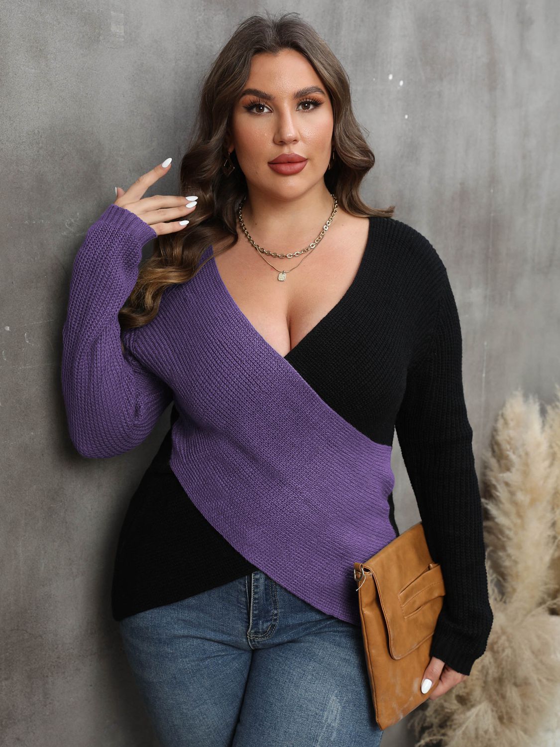 Natasha Two-Tone V-Neck Sweater