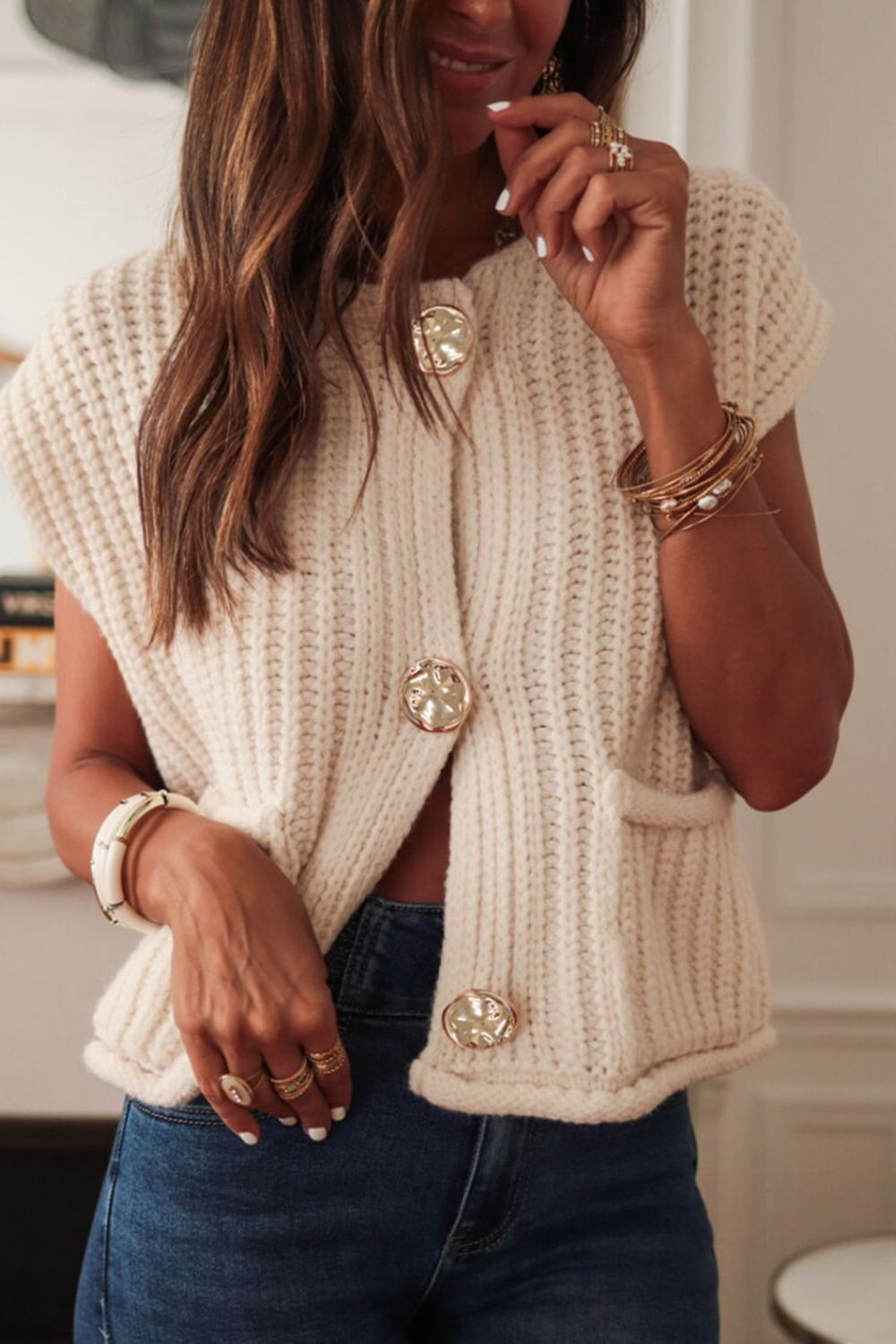 Zara Button Down Sweater Vest with Pockets