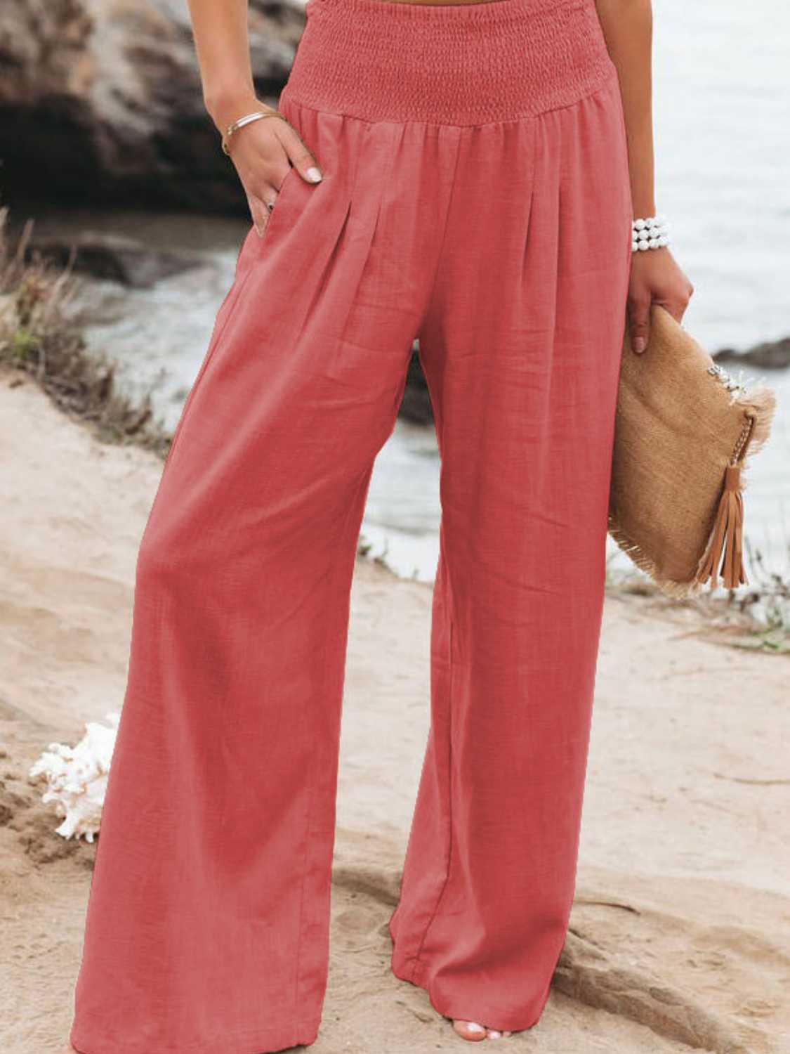 Size Inclusive Smocked Waist Wide Leg Pants