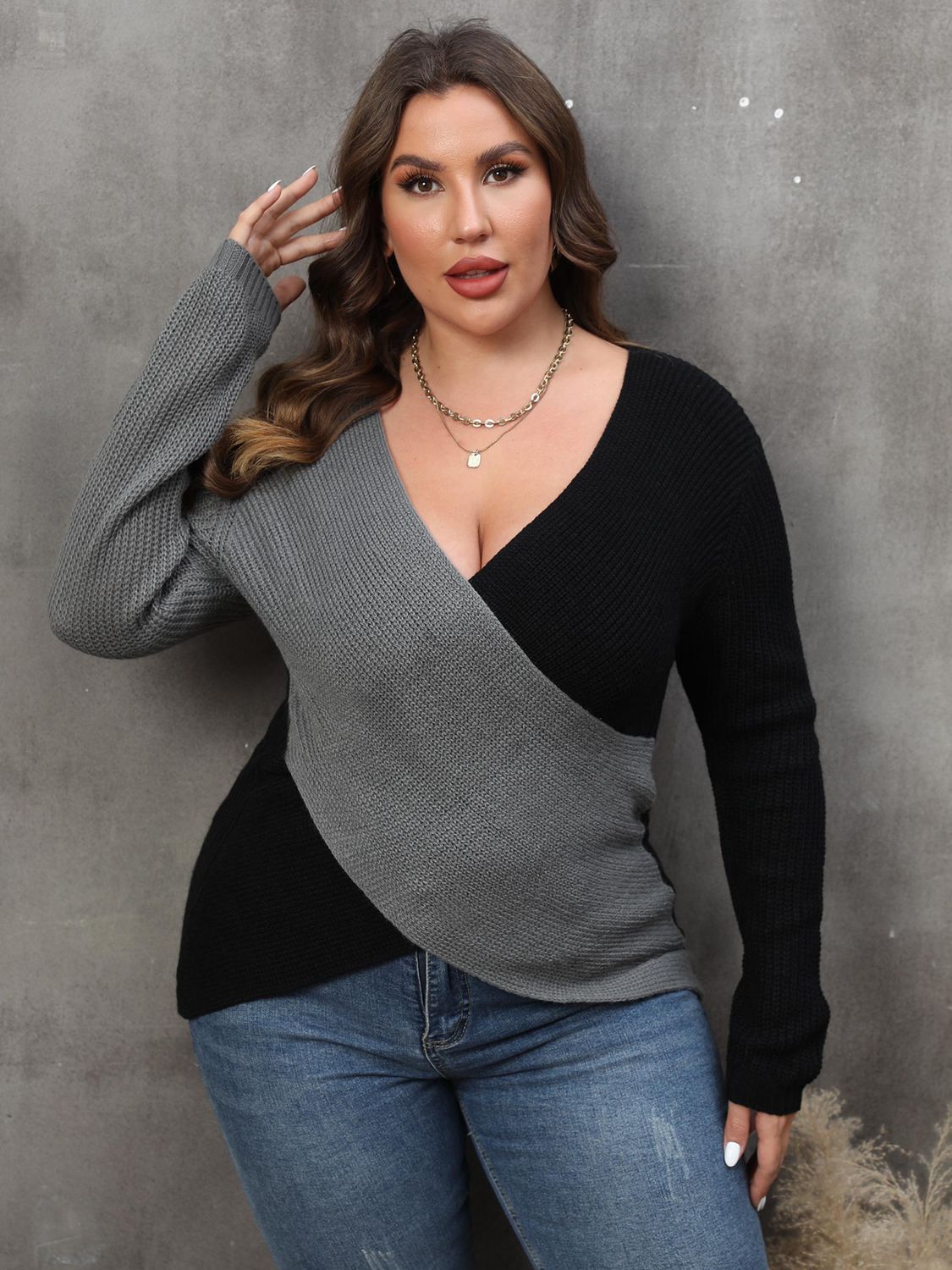 Natasha Two-Tone V-Neck Sweater