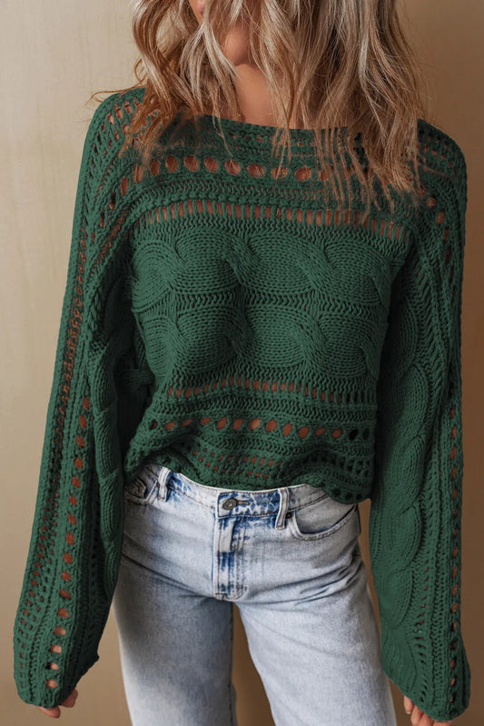 Jaclyn Knit Openwork Long Sleeve Sweater