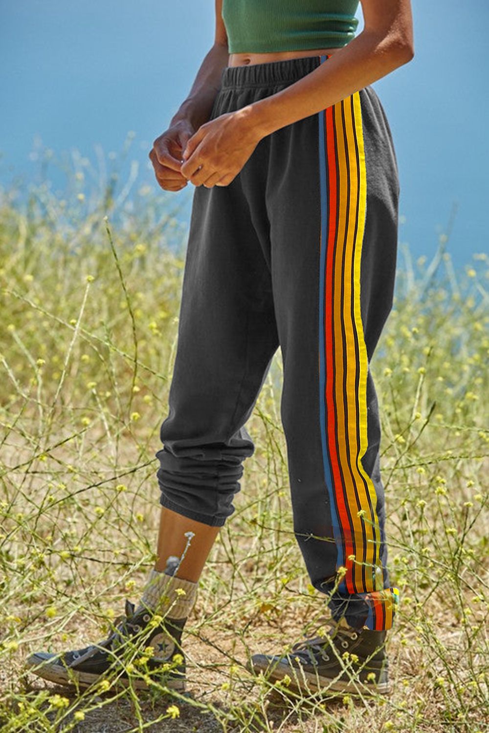 Amelia Contrast Striped Elastic Waist Active Pants