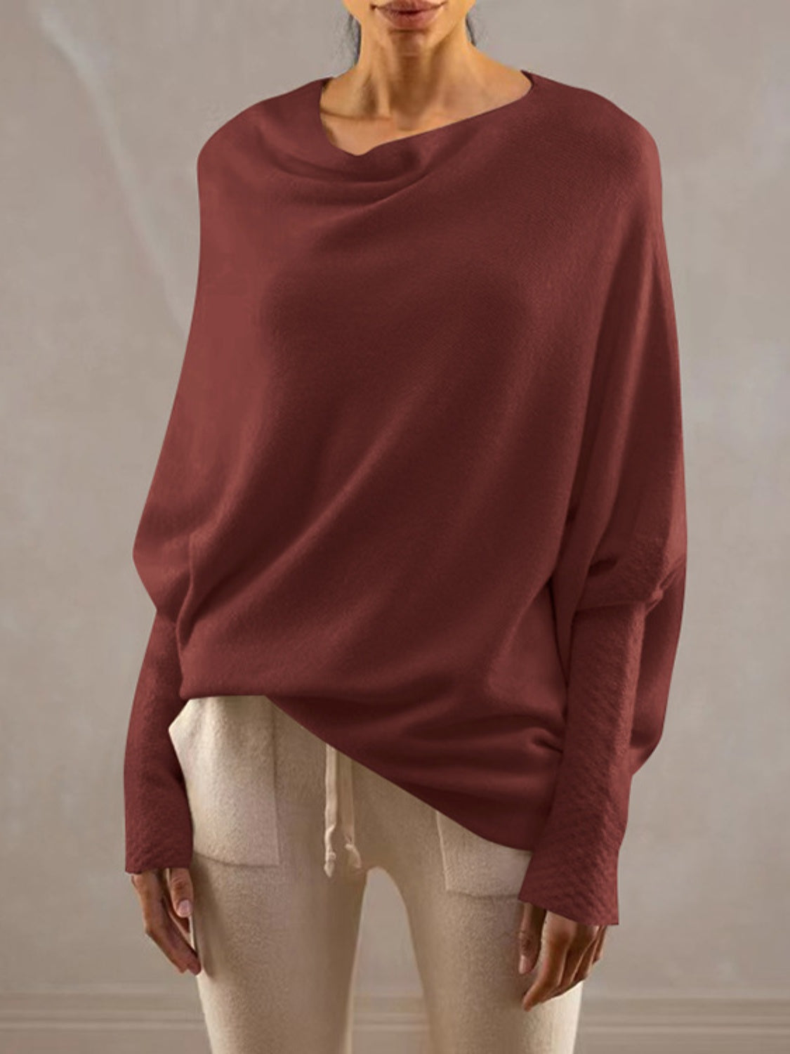 Bateau Neck Batwing Sleeve Knit Top