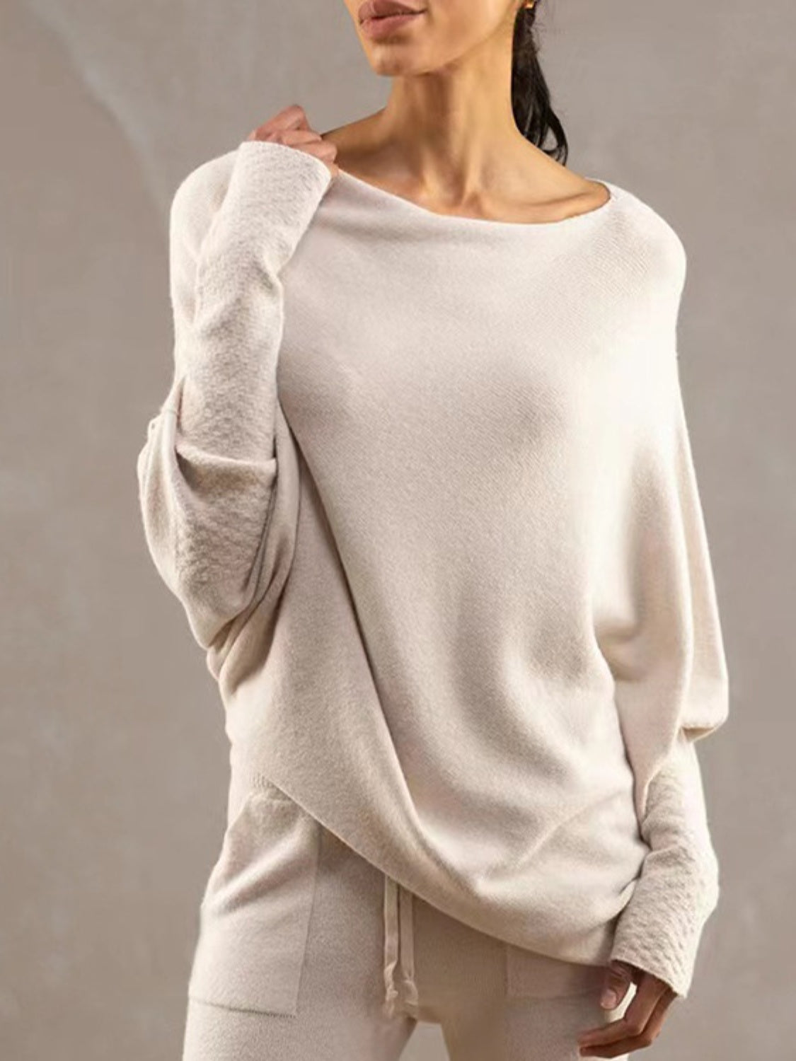 Bateau Neck Batwing Sleeve Knit Top