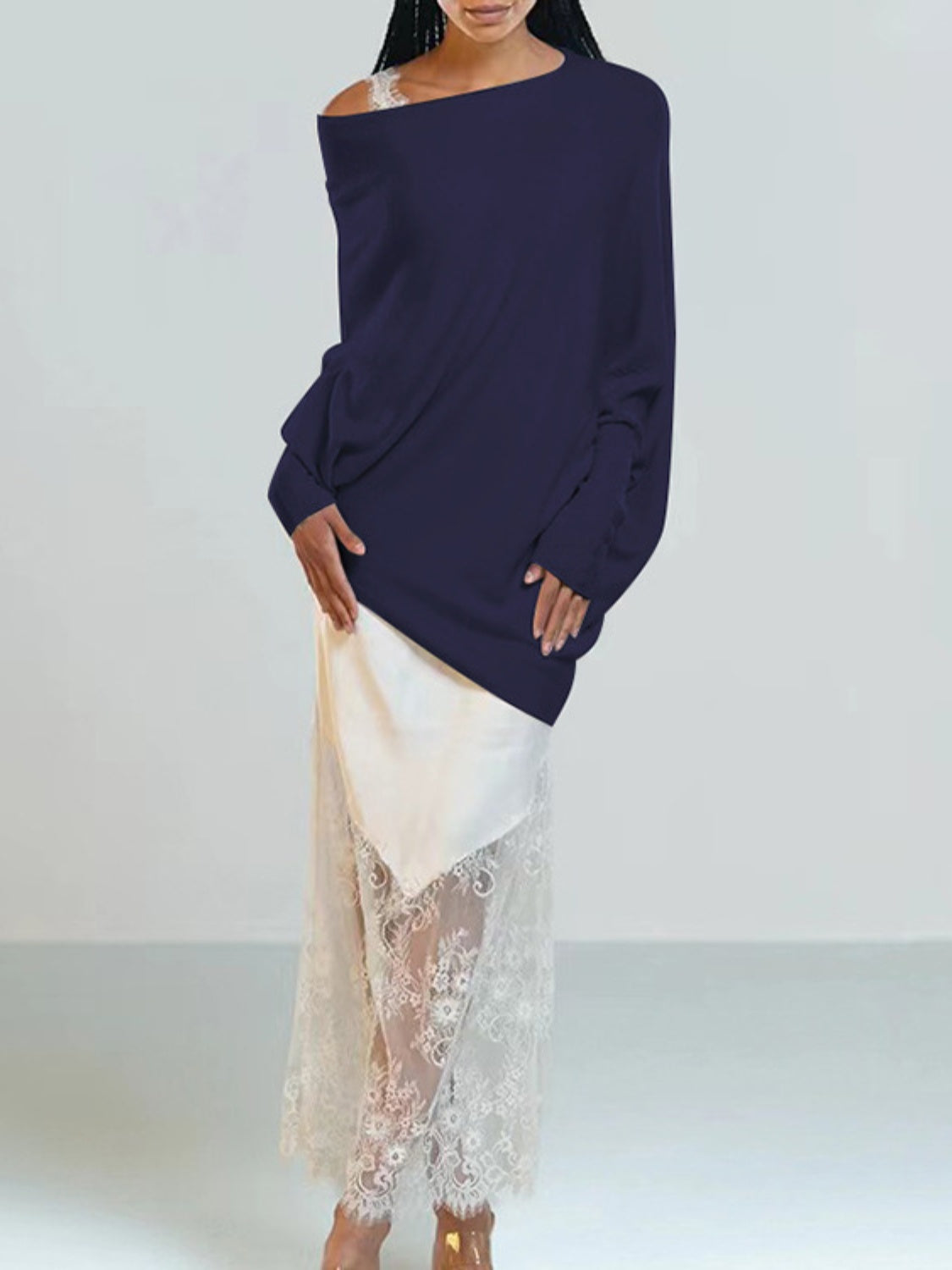 Bateau Neck Batwing Sleeve Knit Top