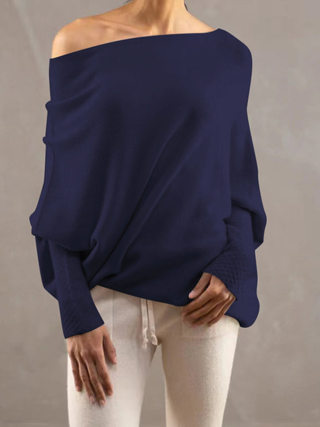 Bateau Neck Batwing Sleeve Knit Top