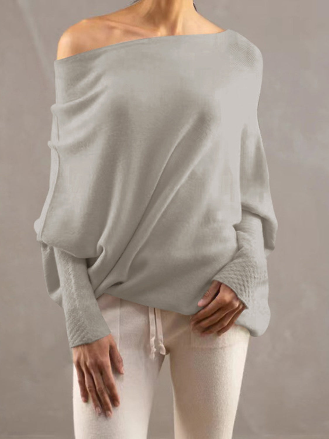 Bateau Neck Batwing Sleeve Knit Top